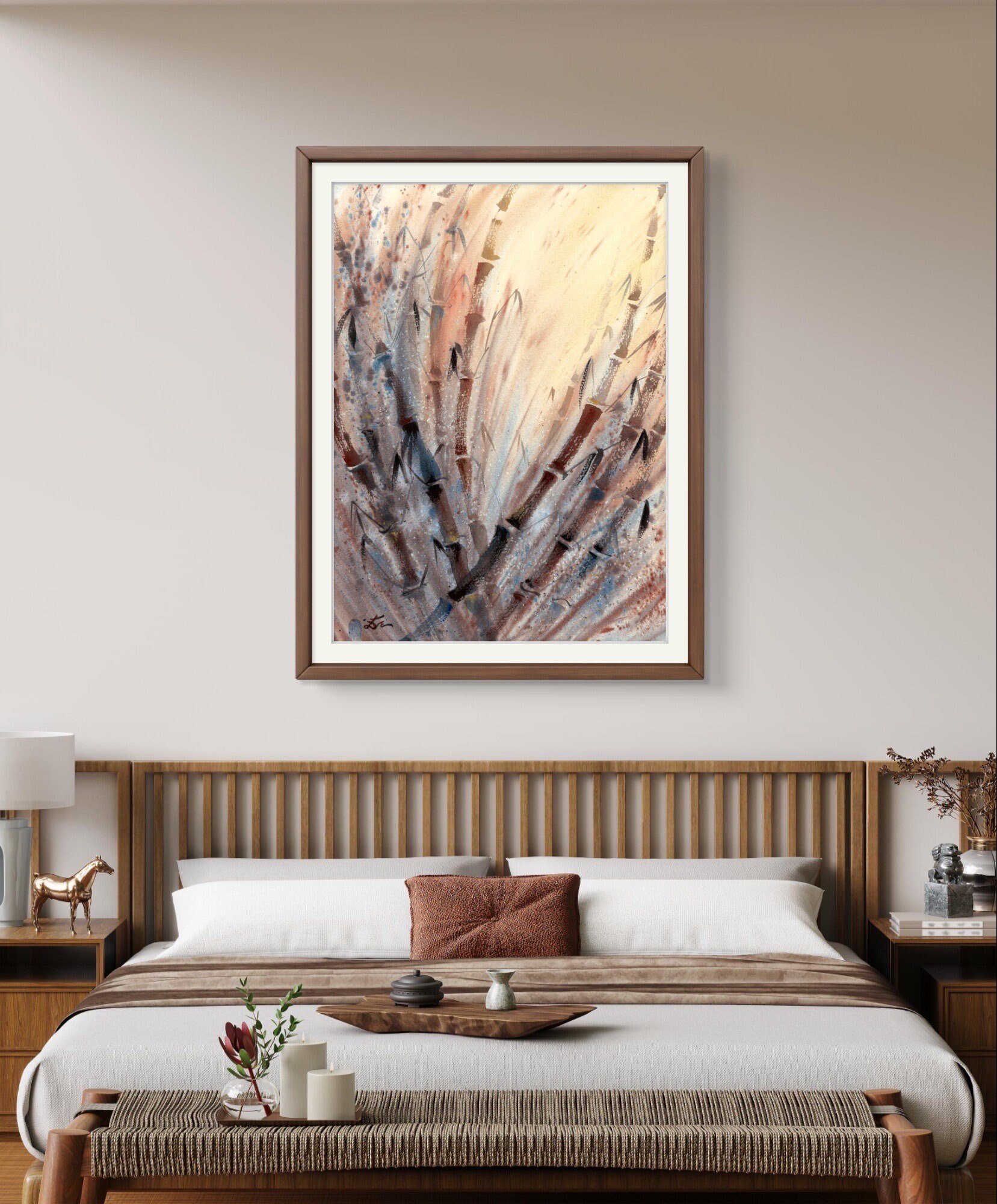 Bamboo Giclee Fine Art Print Printed on Luxurious Gallery-Quality Matte Paper on the Wall Framed in a Living Room