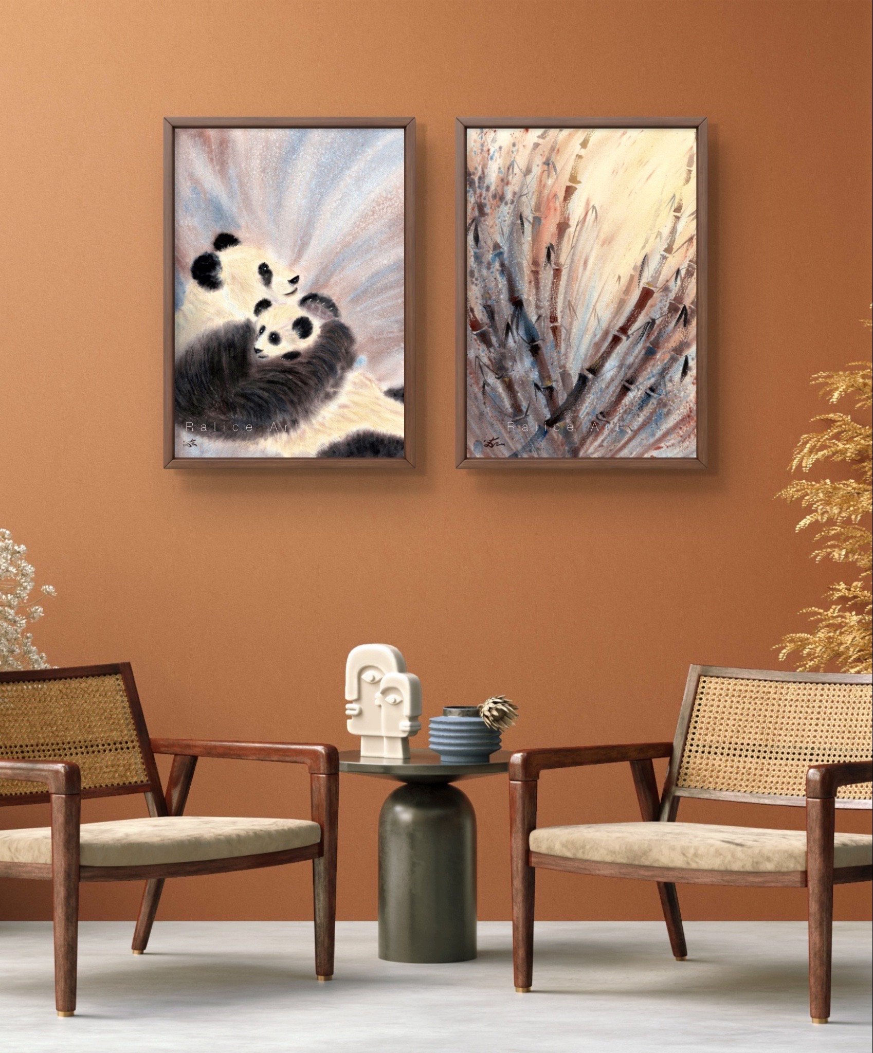Bamboo Giclee Fine Art Print Printed on Luxurious Gallery-Quality Matte Paper on the Wall Framed in a Living Room with Bamboo Print