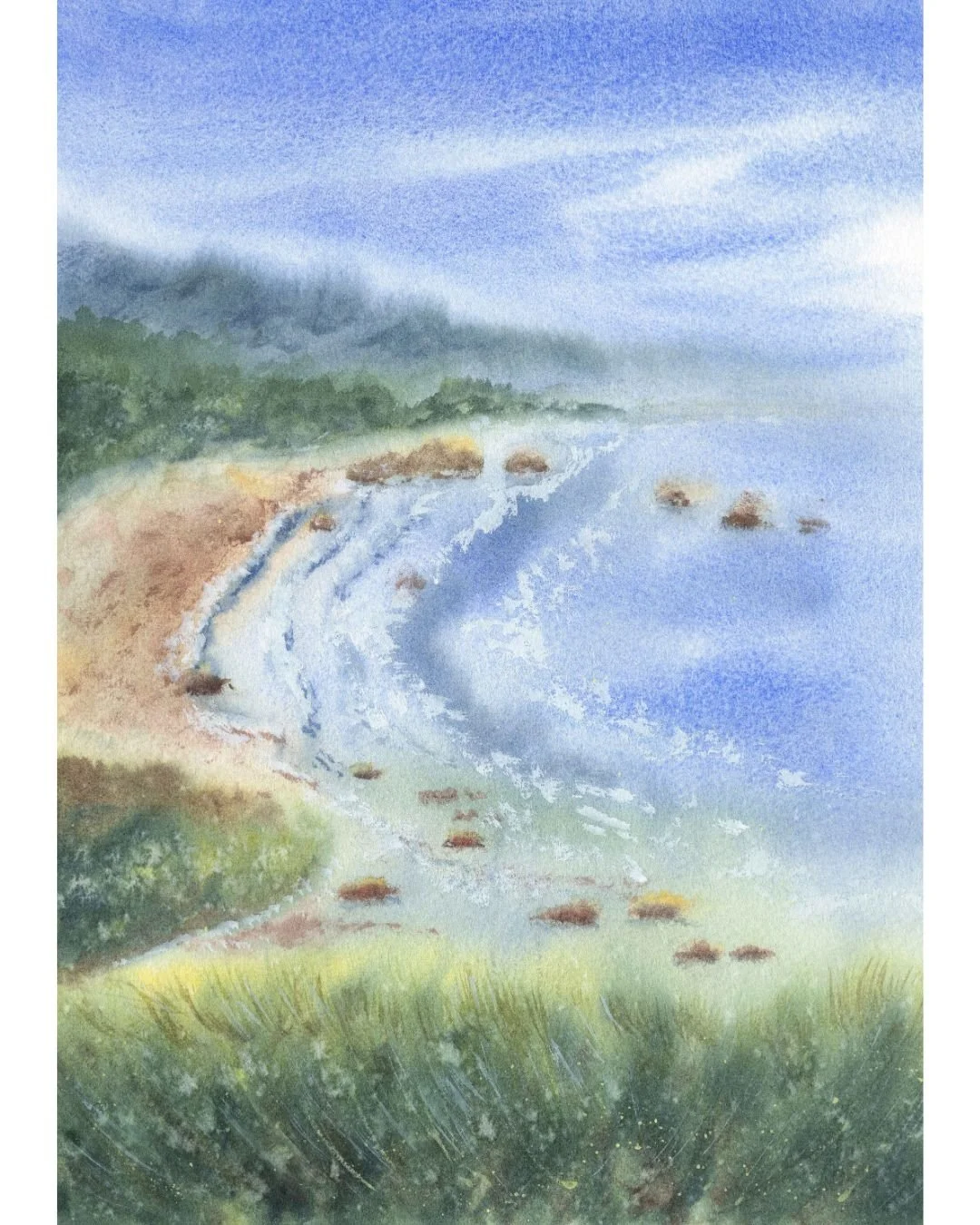 This print is inspired by a photo of the Ecola Estate Park in Oregon. 

One of my art friends was visiting Oregon and when I saw the original photo I loved the view immediately, and included it as day 45 from my 365 days challenge, which I broke in d
