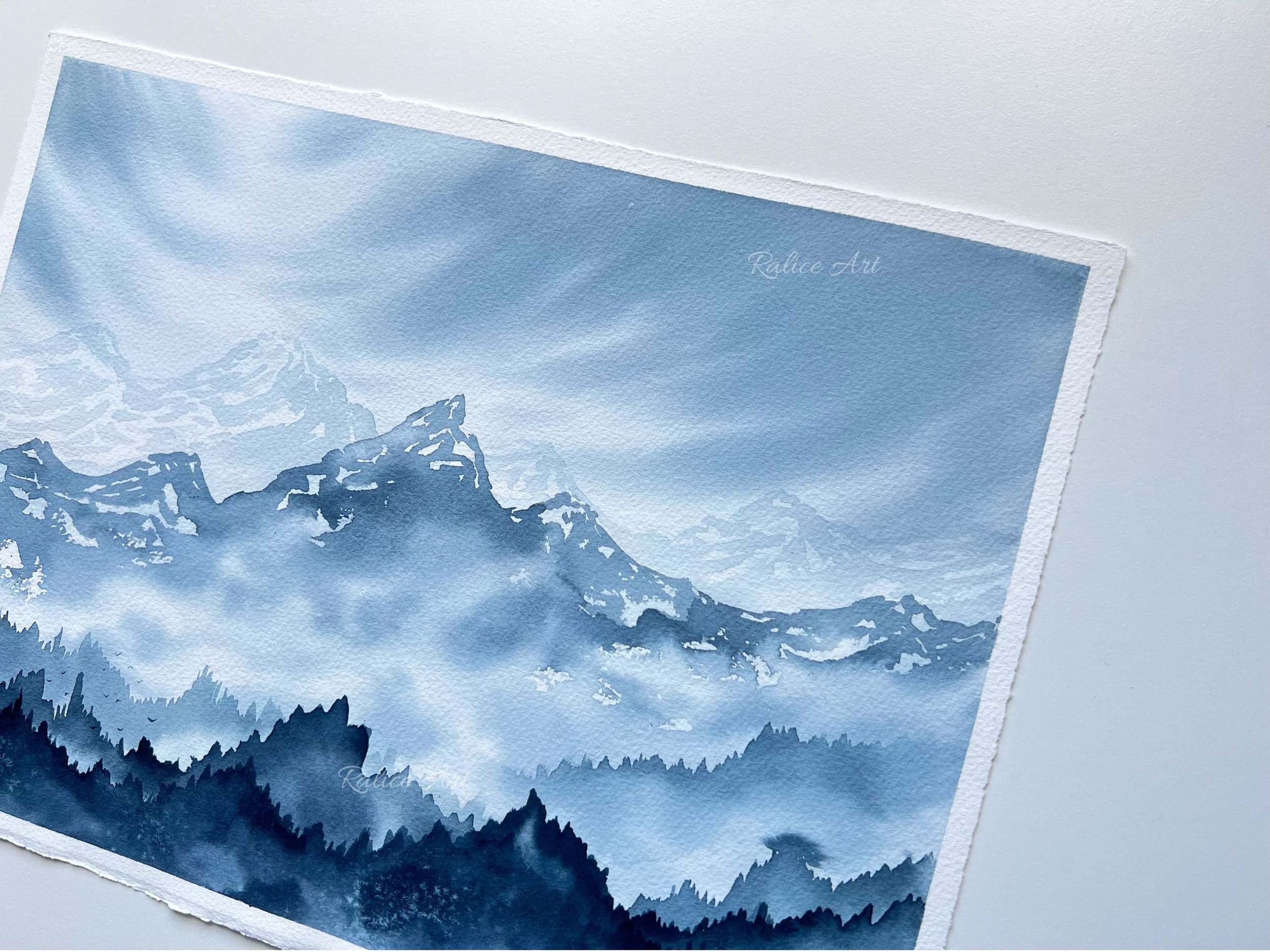 Misty Mountain Valley Original Watercolor Painting of a Misty Dreamy Forest Landscape Painting, Foggy Mountain Art, Nature Scenery Watercolour