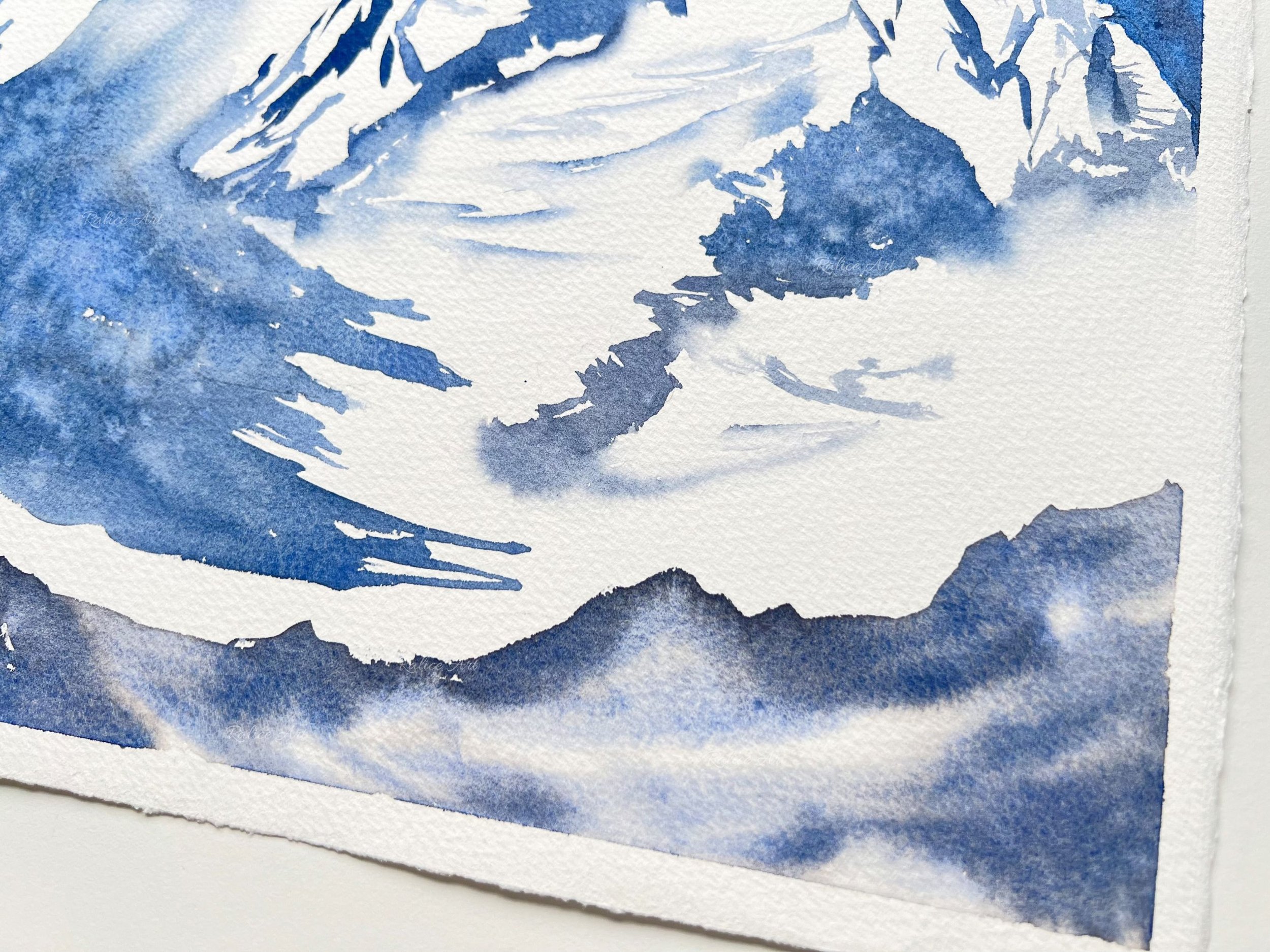 Beyond Dreams Original Watercolor Mountain Painting, Rocky Landscape Wall Art, Rocky Mountain Expressive Free Flow Impressionistic Painting bottom right