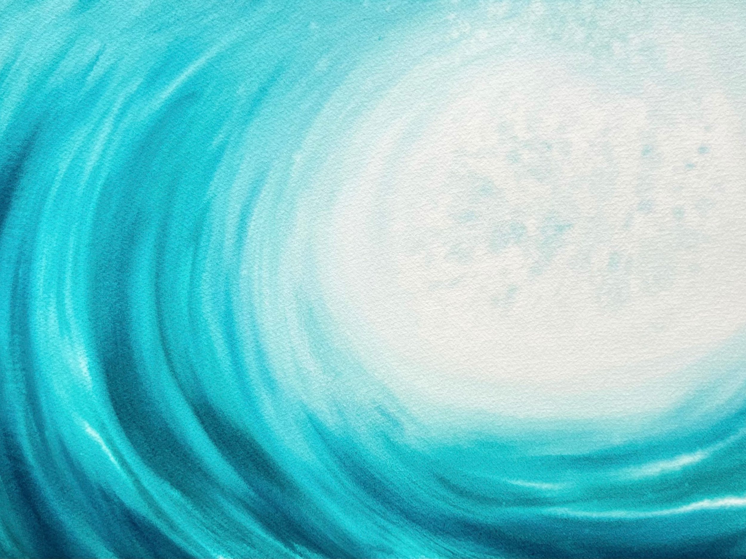 Closeup of the minimal watercolor painting "Blue Serenity" featuring a crashing wave with light blue hues. Ideal for coastal-inspired decor.