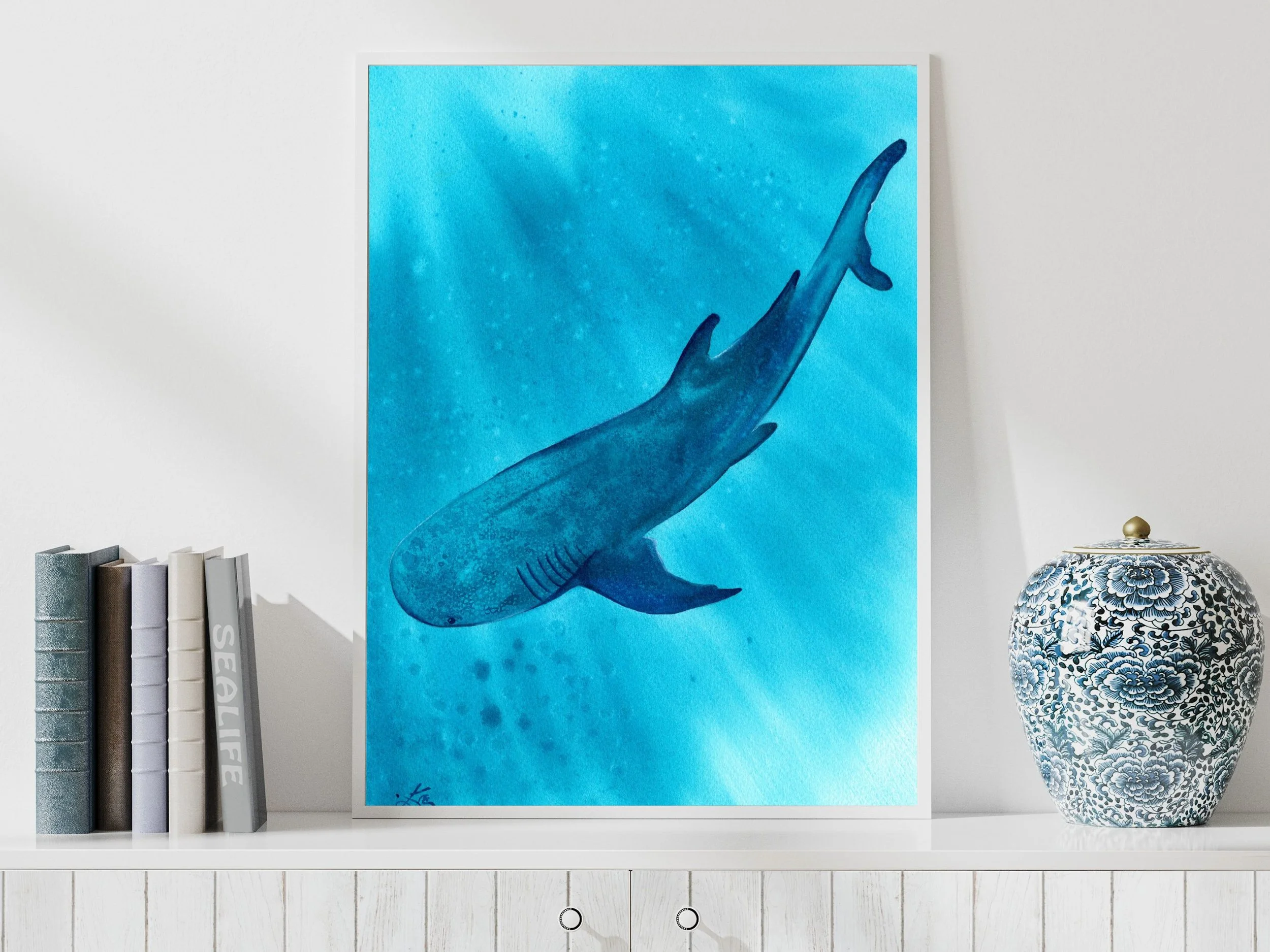 Whale Shark Fine Art Print, Ocean Marine Life Art, Deep Sea Creature for Kids bedroom 2.jpg