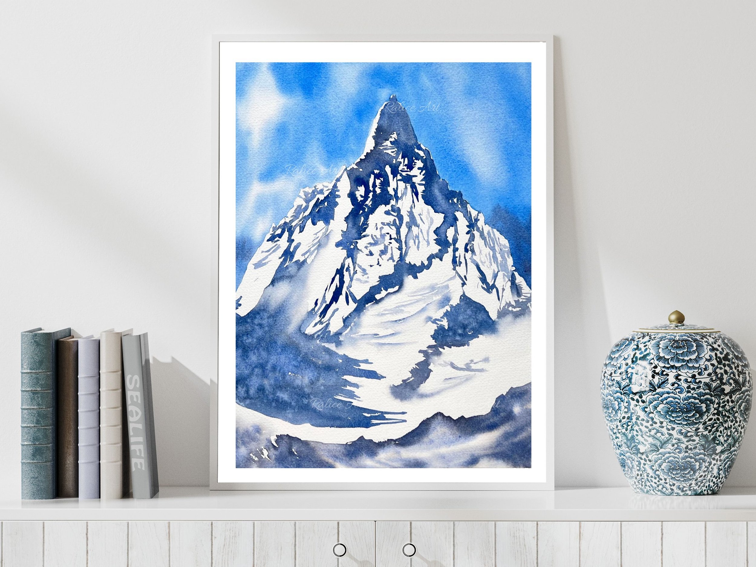 Beyond Dreams Original Watercolor Mountain Painting, Rocky Landscape Wall Art, Rocky Mountain Expressive Free Flow Impressionistic Painting in a setting