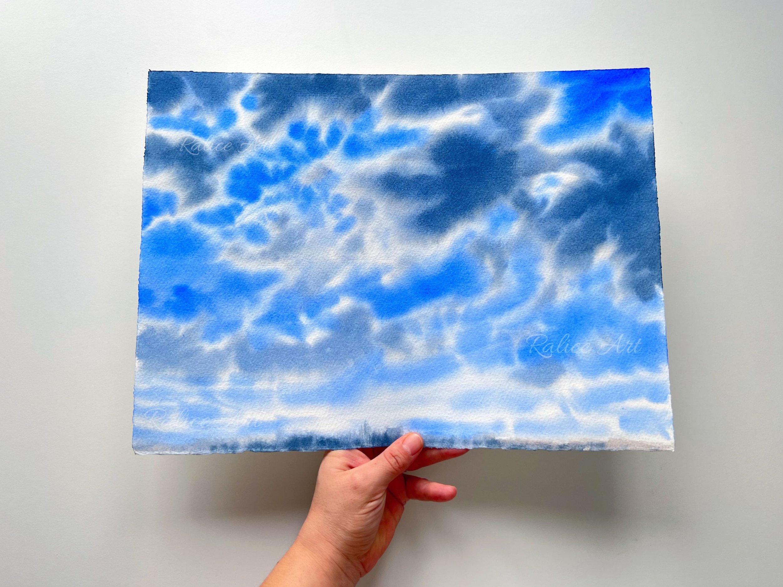 Just Before the Storm – Original Watercolour Sky Painting, Minimalist Cloud Art for Your Home Office in my hand