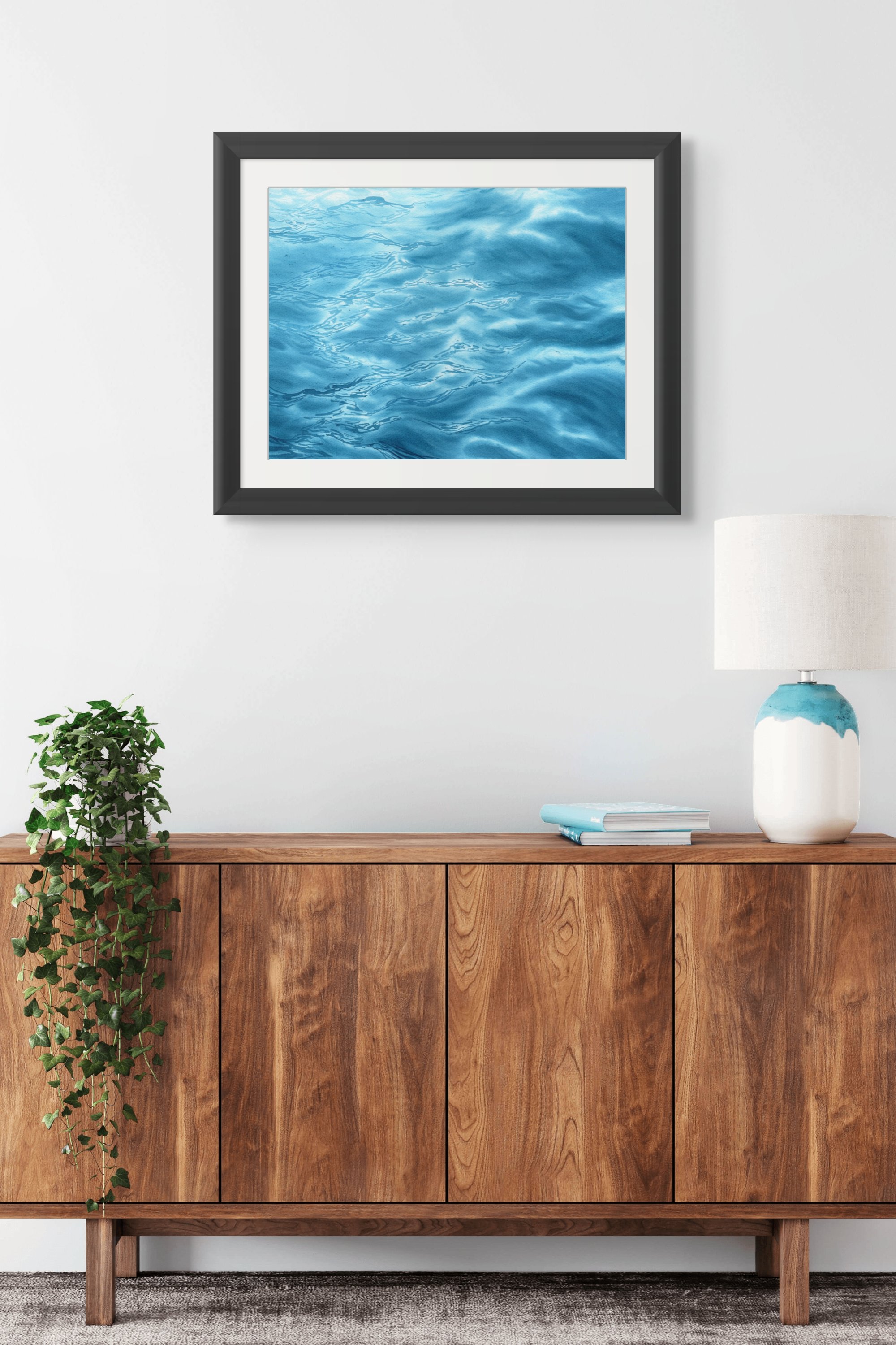 Turquoise Adventures Giclee Fine Art Print Printed on Luxurious Gallery-Quality Matte Paper in a Room Setting.