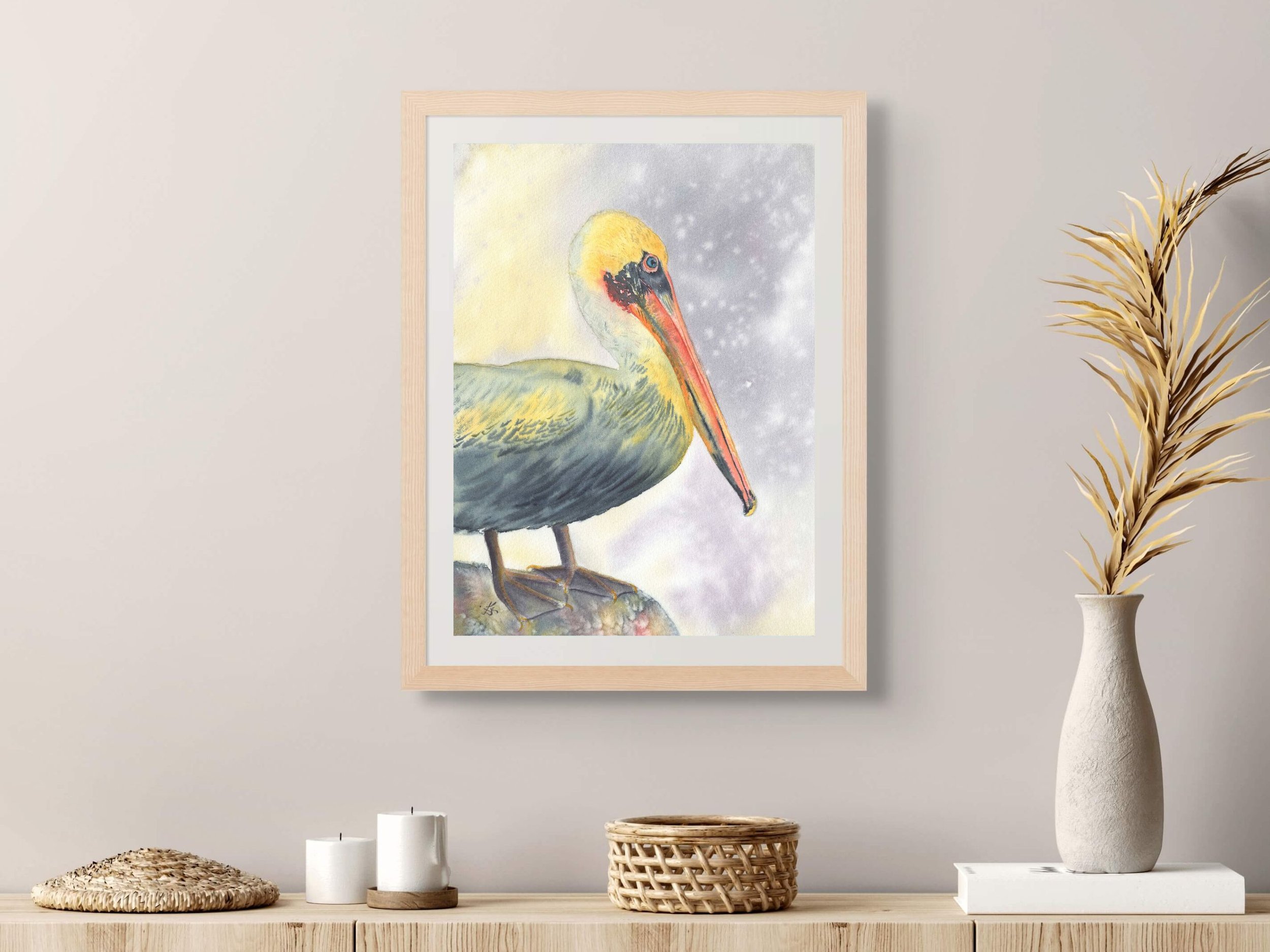 Brown Pelican Fine Art Print Coastal Bird Watercolor Wall Art Archival Giclee Print Beach House Decor Nature 12.jpg