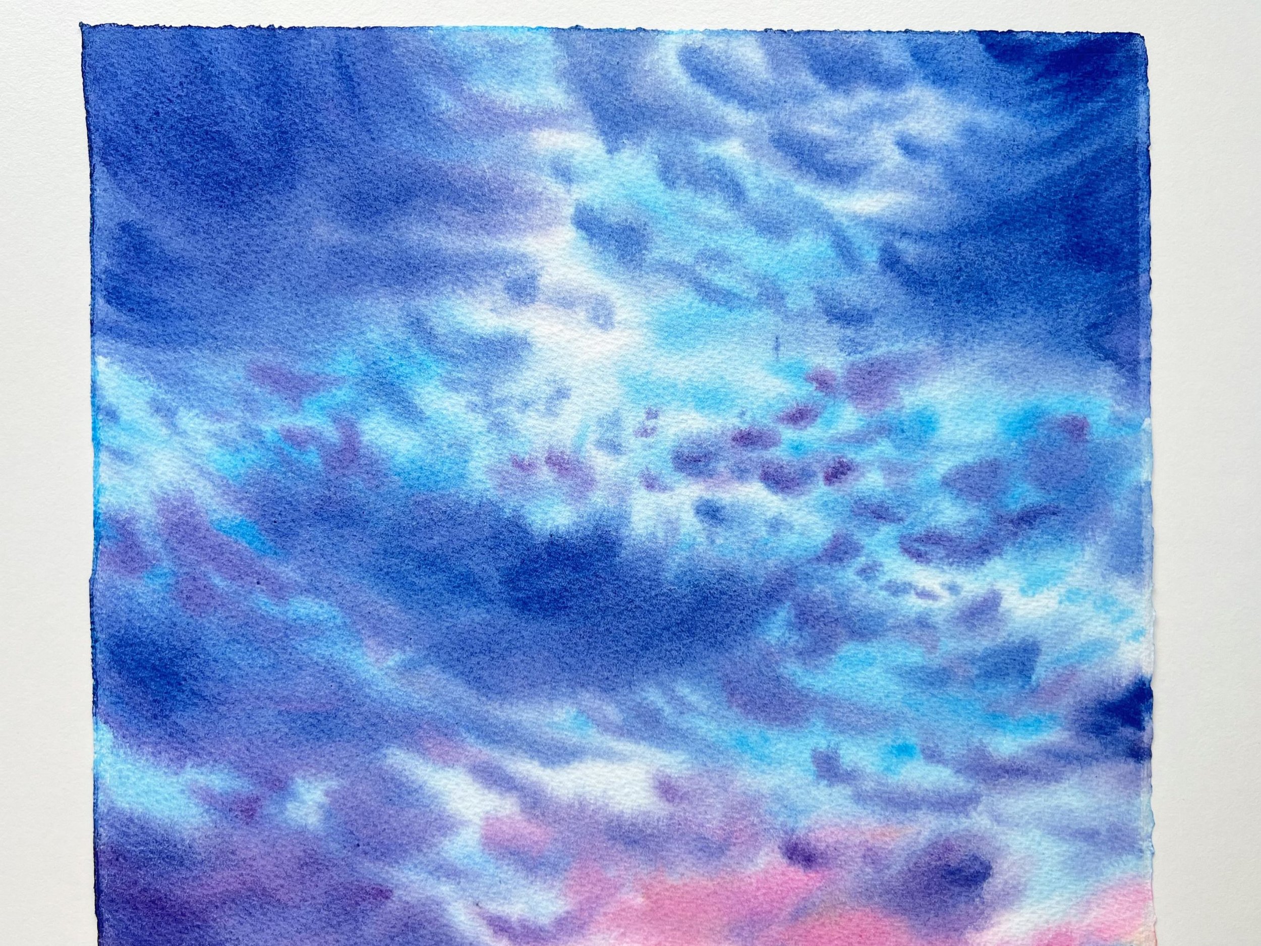 Blue Sunset Clouds Painting, Cloudscape Painting, Original Watercolor Painting, Sunset Sky Painting, New Home Gift Ideas, Housewarming Gift