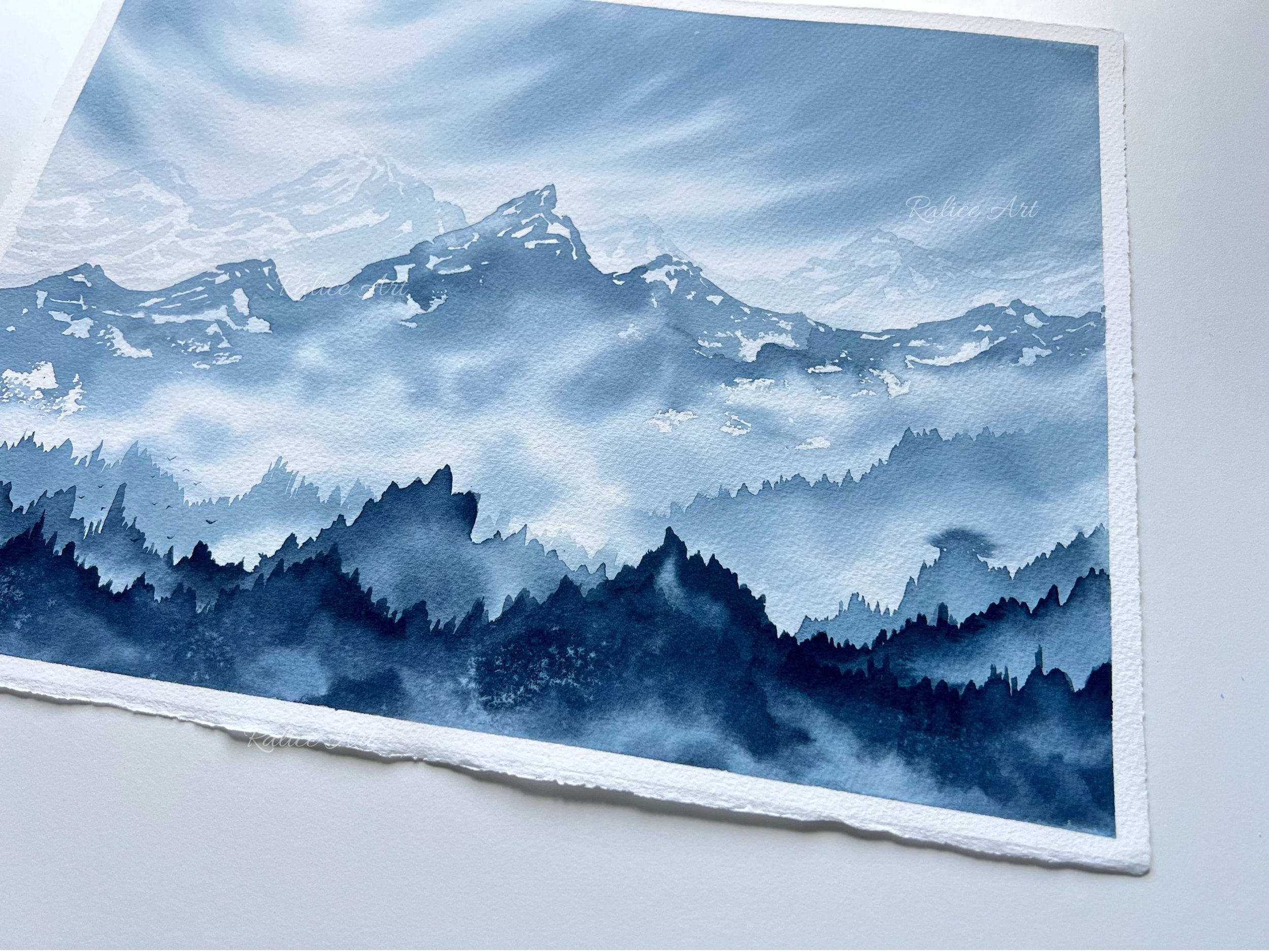 Misty Mountain Valley Original Watercolor Painting of a Misty Dreamy Forest Landscape Painting, Foggy Mountain Art, Nature Scenery Watercolour