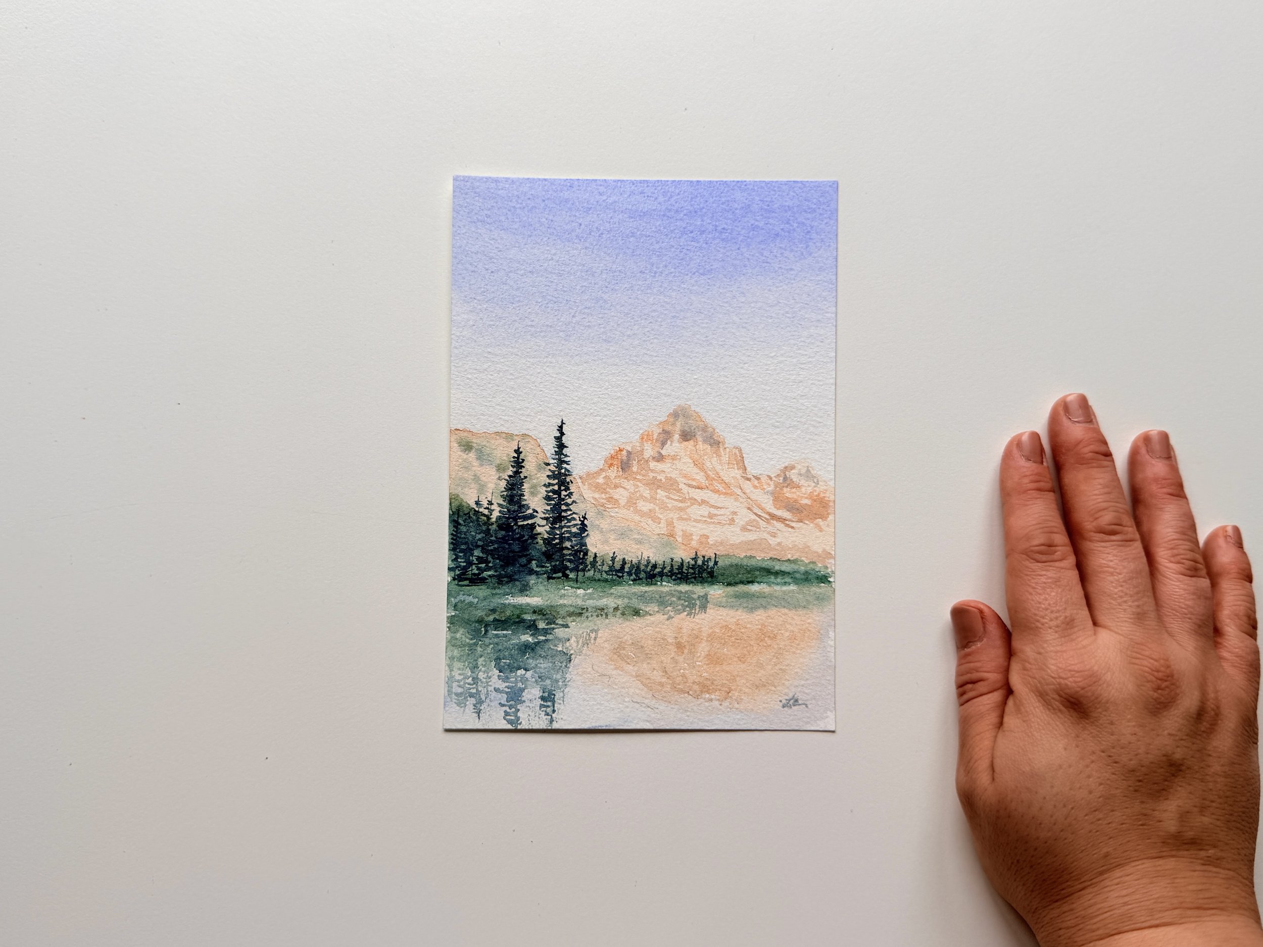 Original Watercolor Mountain Landscape with Pine Trees and Lake Serene Nature Wall Art Hand Painted Scenery 5.jpg