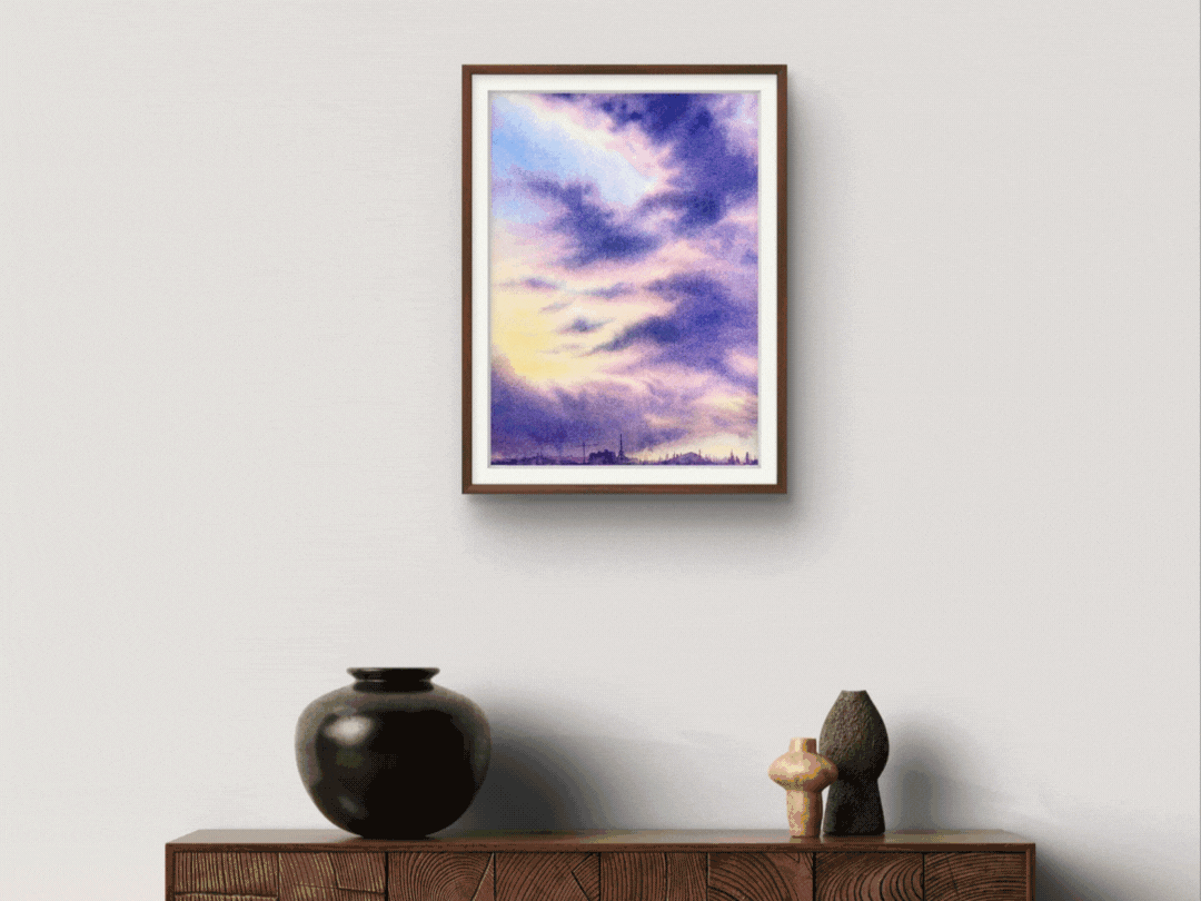 Purple Clouds - Original Watercolor Painting gif with few images
