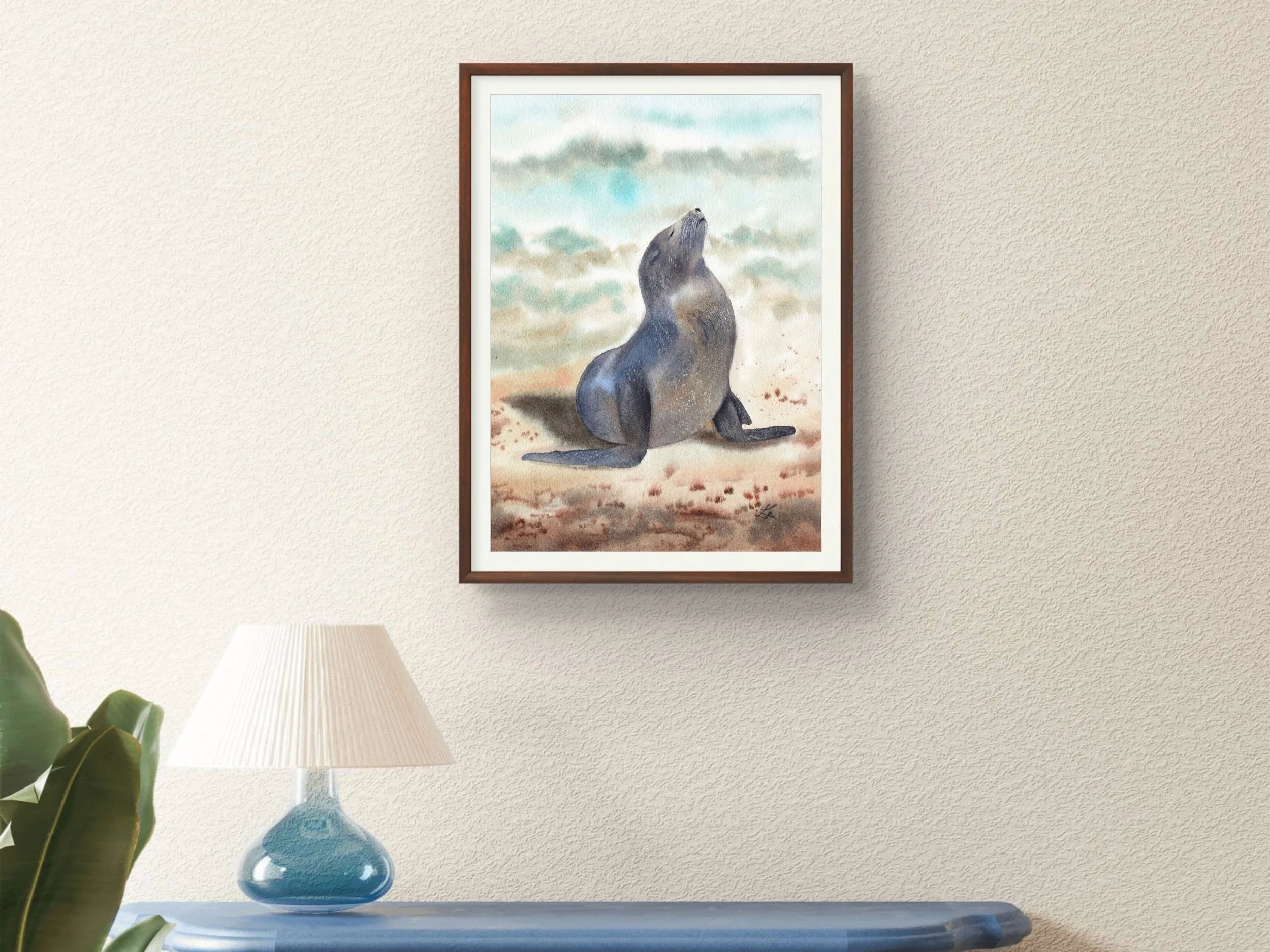 Sunbathing Seal Fine Art Print Coastal Wildlife Watercolor Wall Art Archival Art Poster 10.jpg