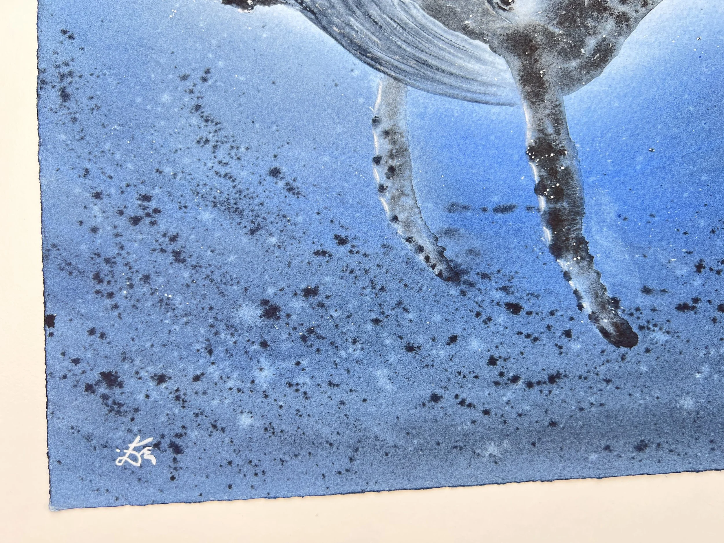 Close up from Humpback Whale Original Watercolour Painting on Paper by Ralitsa Arnaudova Ralice Art