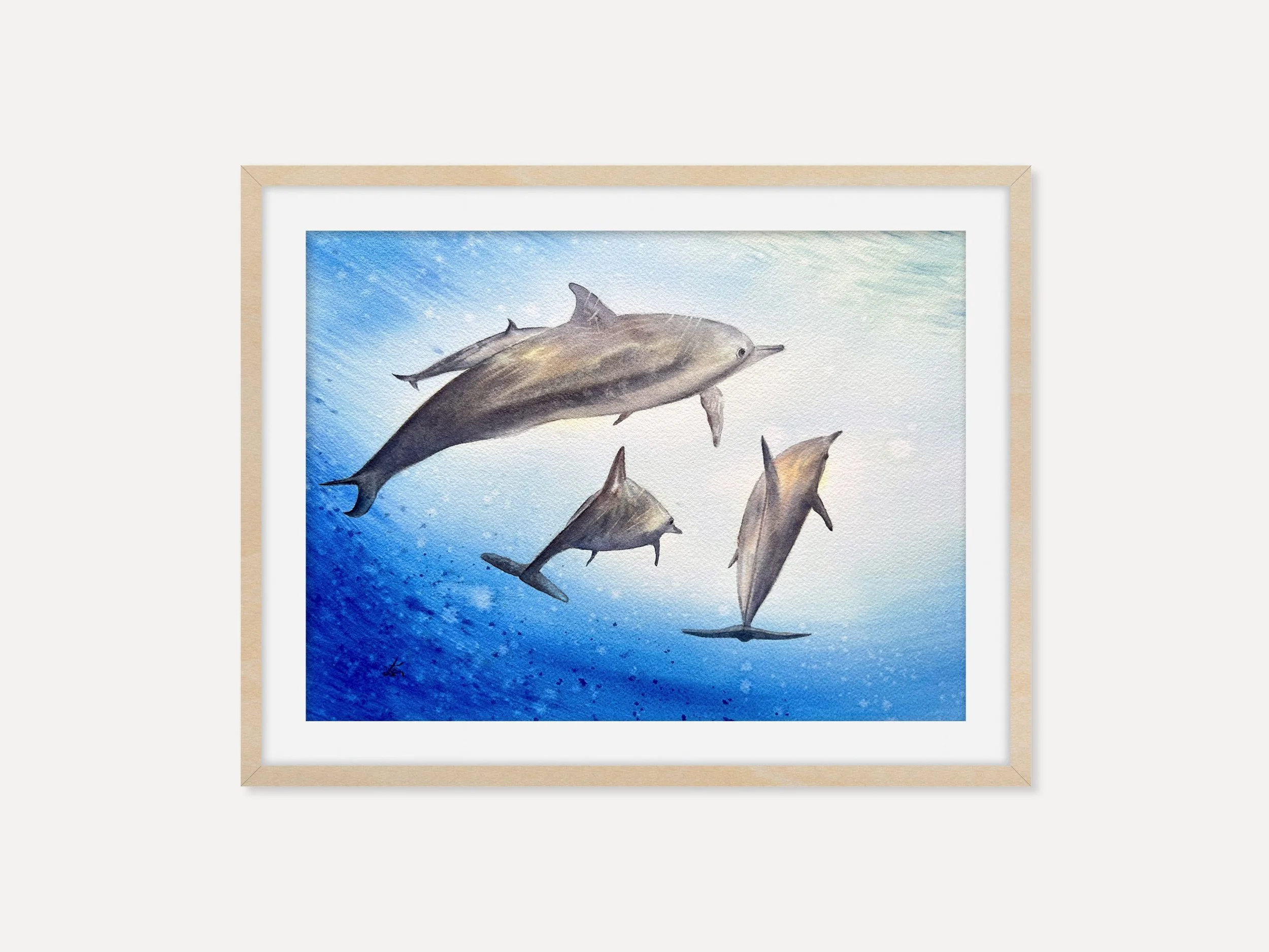 Dolphins Swimming Up: Watercolor Marine Mammals & Underwater Creatures