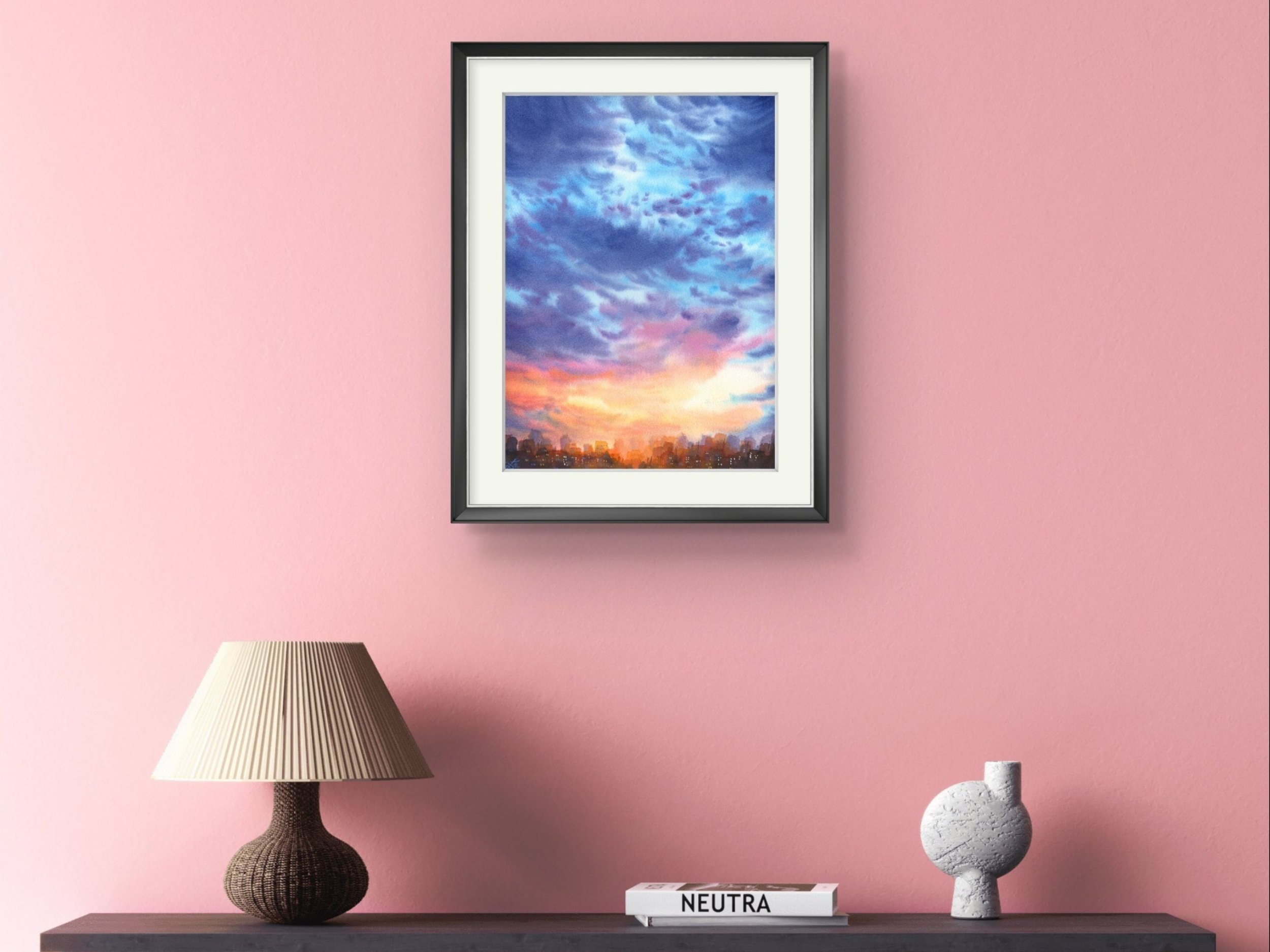 Blue Sunset Clouds Painting, Cloudscape Painting, Original Watercolor Painting, Sunset Sky Painting, New Home Gift Ideas, Housewarming Gift