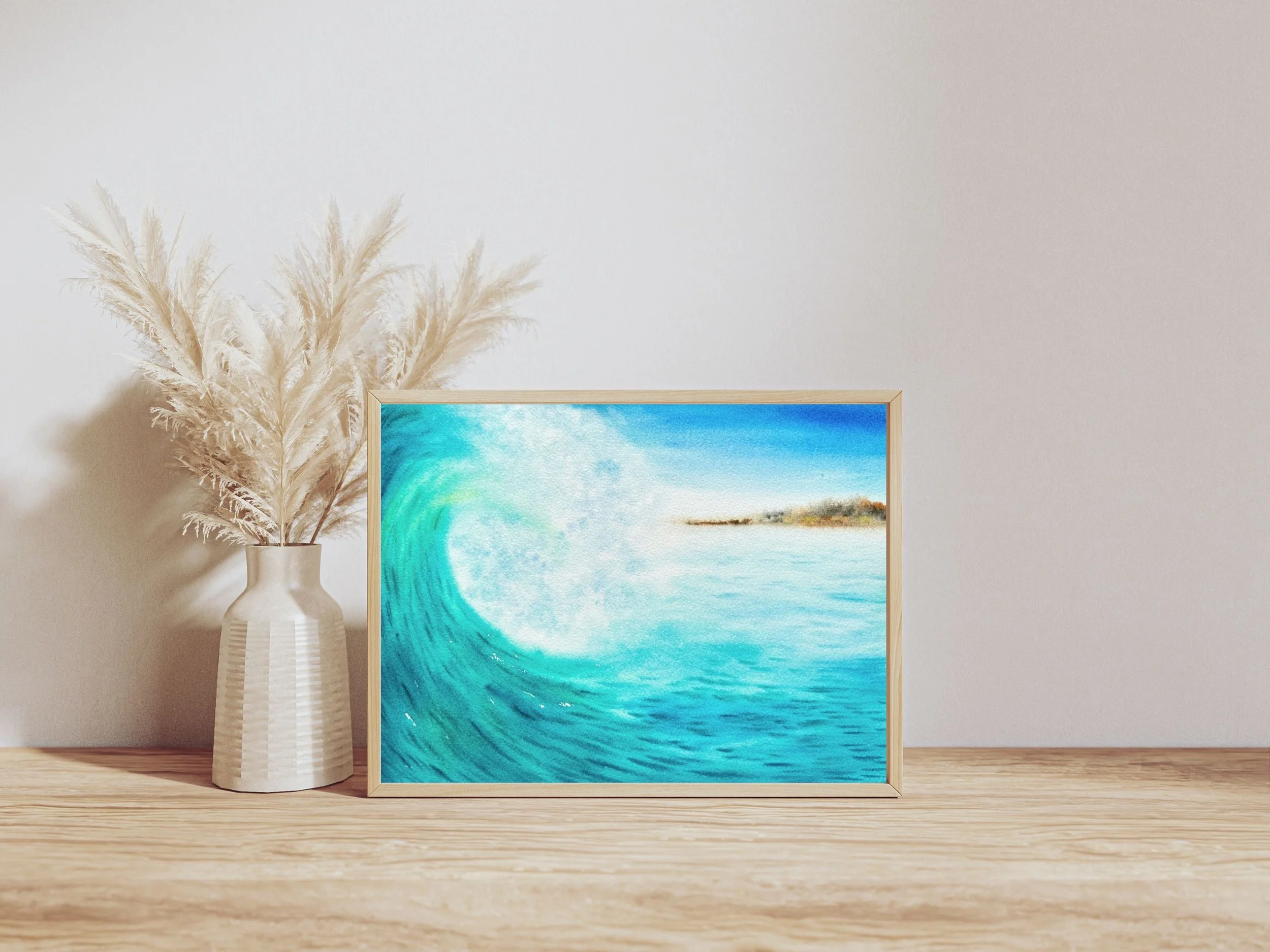 Crashing Wave Fine Art Print, Ocean Wave Wall Art, Blue Seascape Print, Coastal Decor, Dramatic Ocean Artwork, Watercolor Wave Poster