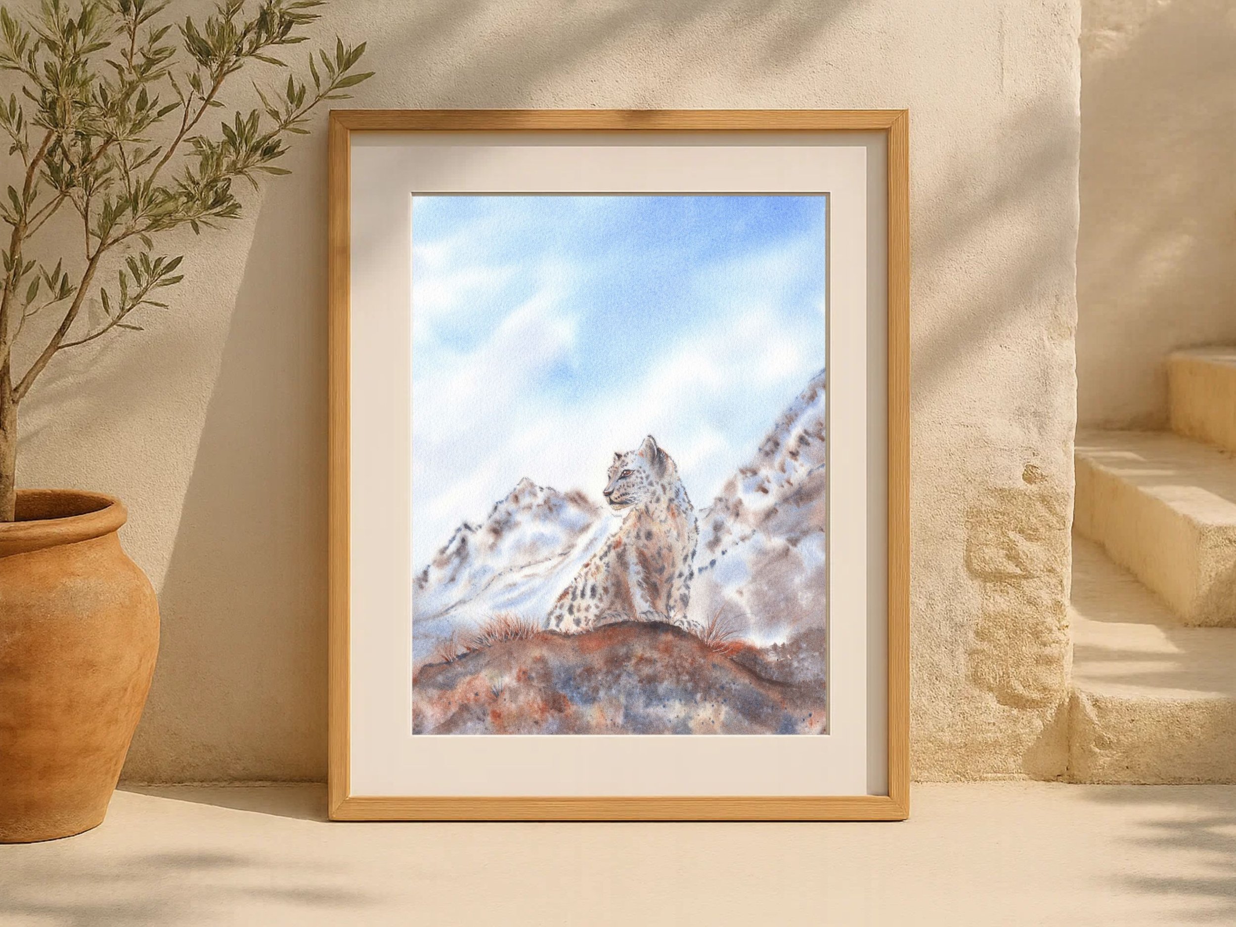 Snow Leopard Poster Wildlife Watercolor Wall Art Mountain Decor Archival Art Print Nature Animal Artwork 7.jpg