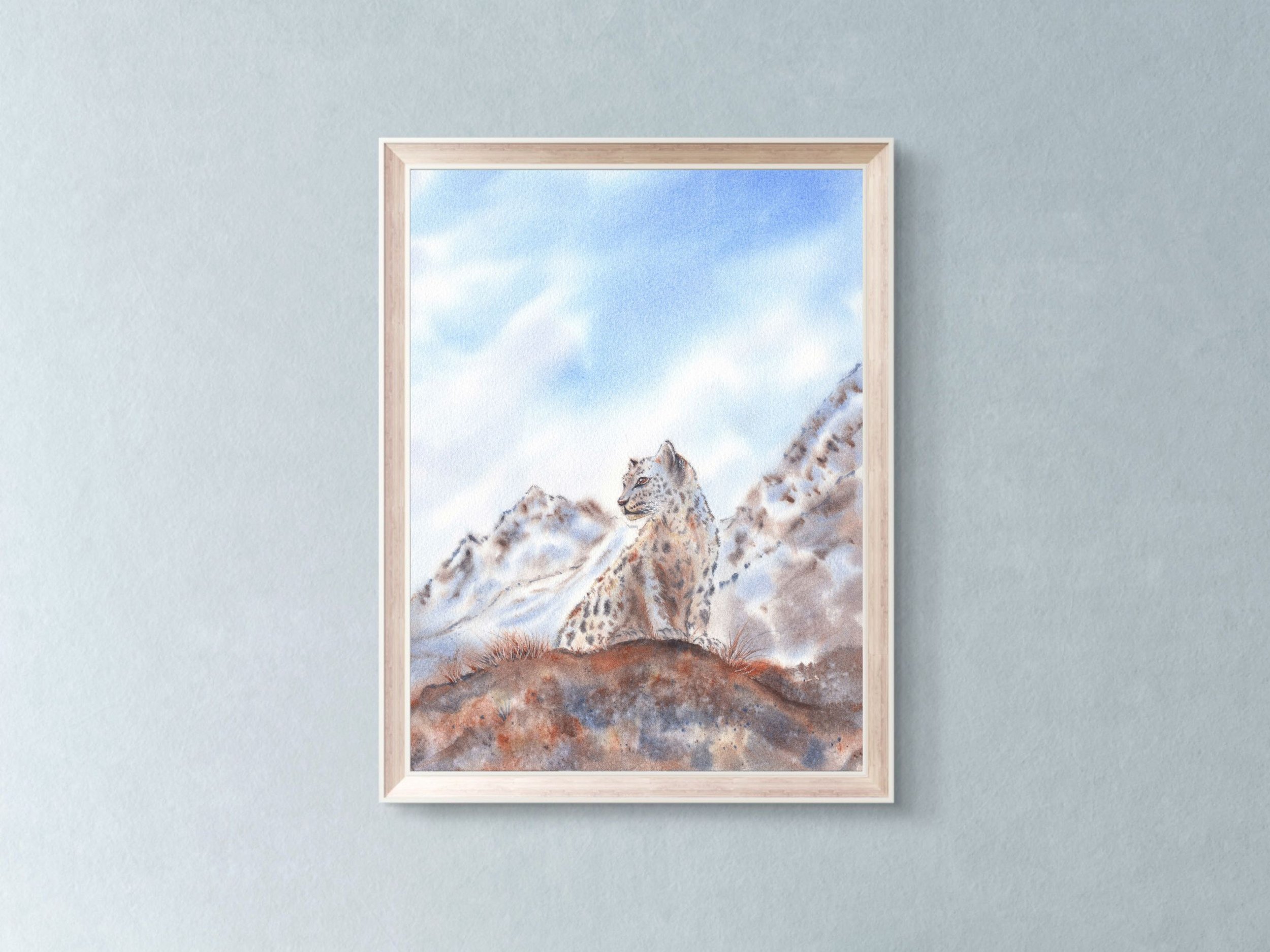 Snow Leopard Poster Wildlife Watercolor Wall Art Mountain Decor Archival Art Print Nature Animal Artwork 11.jpg