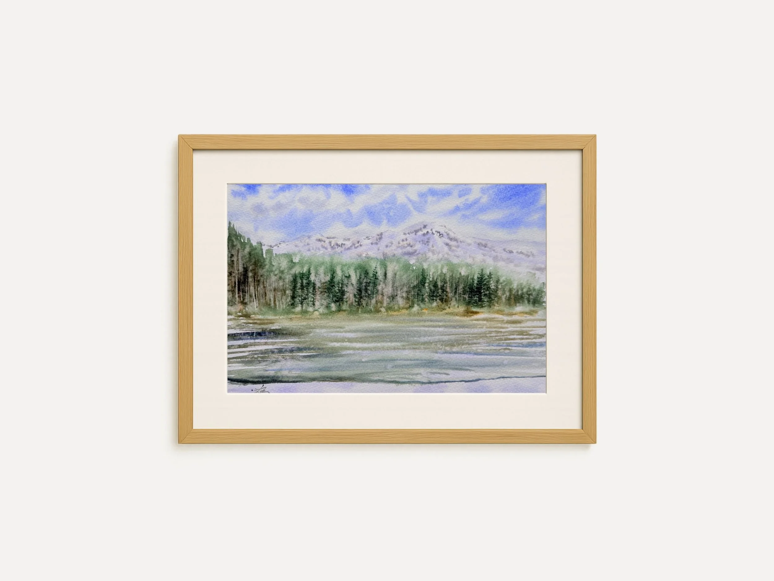 Original Watercolor Forest Lake Painting, Misty Pines and Calm Water, Atmospheric Nature Landscape, Hand Painted 2.jpg