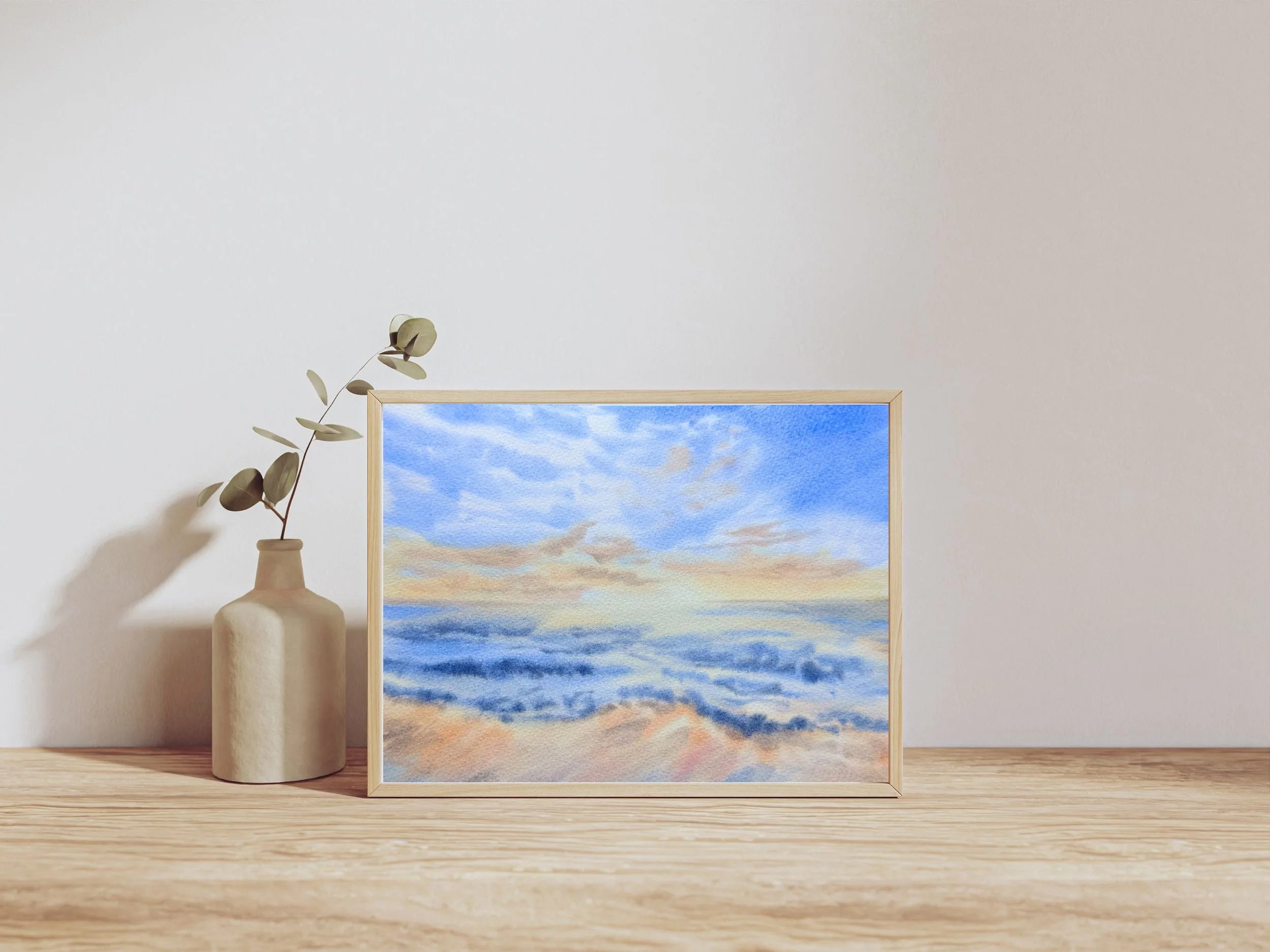 Original Watercolor Gentle Sunrise Seascape Painting Soft Morning Light Over the Sea Calm Ocean Horizon Hand Painted Coastal Wall Art by Ralice Art from Ralitsa Arnaudova 4.jpg