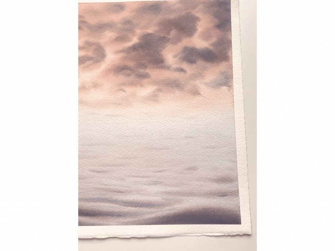 Peachy Sunset Original Watercolour Painting on Paper by Ralitsa Arnaudova Ralice Art closeup