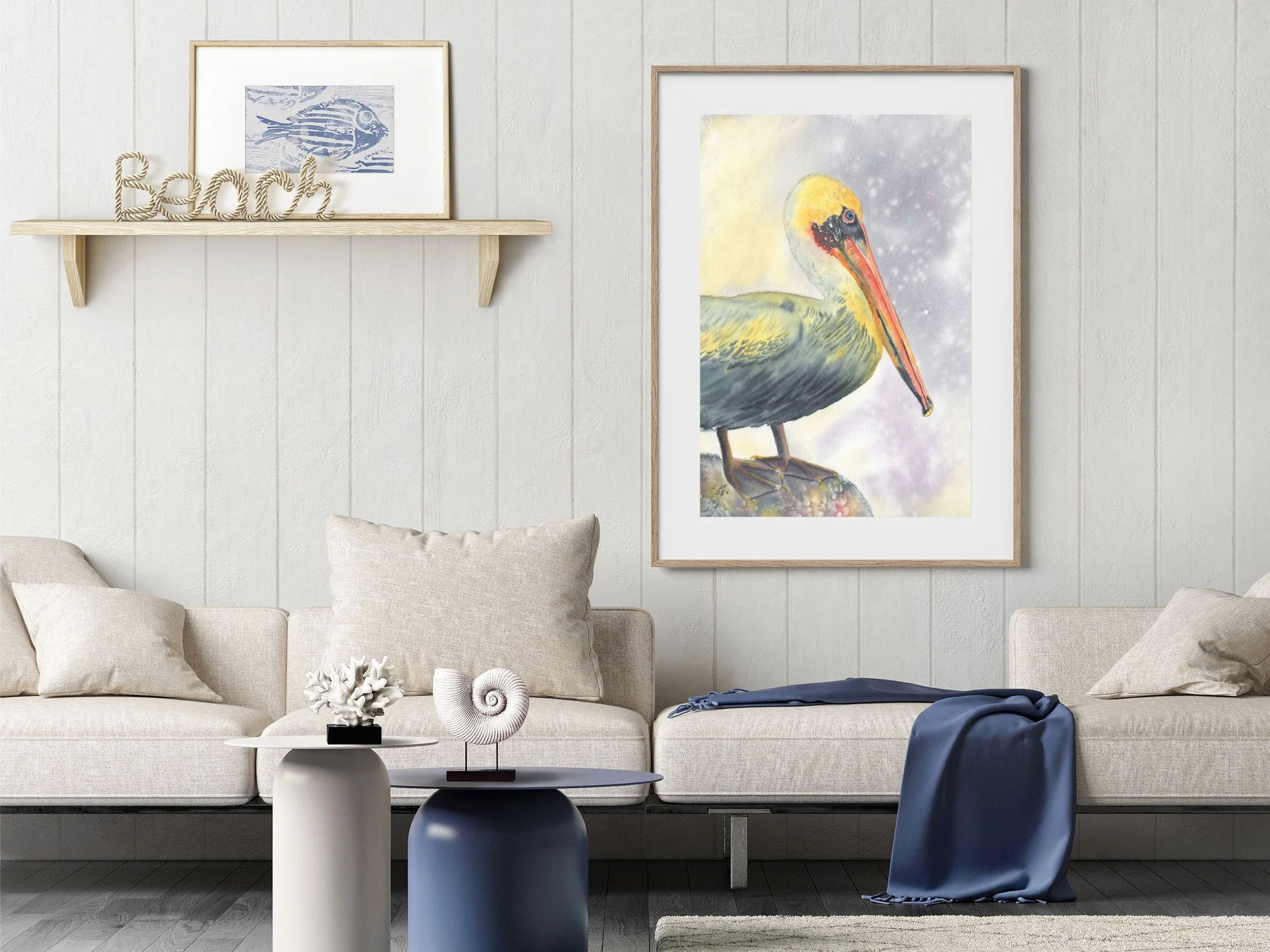 Brown Pelican Fine Art Print Coastal Bird Watercolor Wall Art Archival Giclee Print Beach House Decor Nature 4.jpg