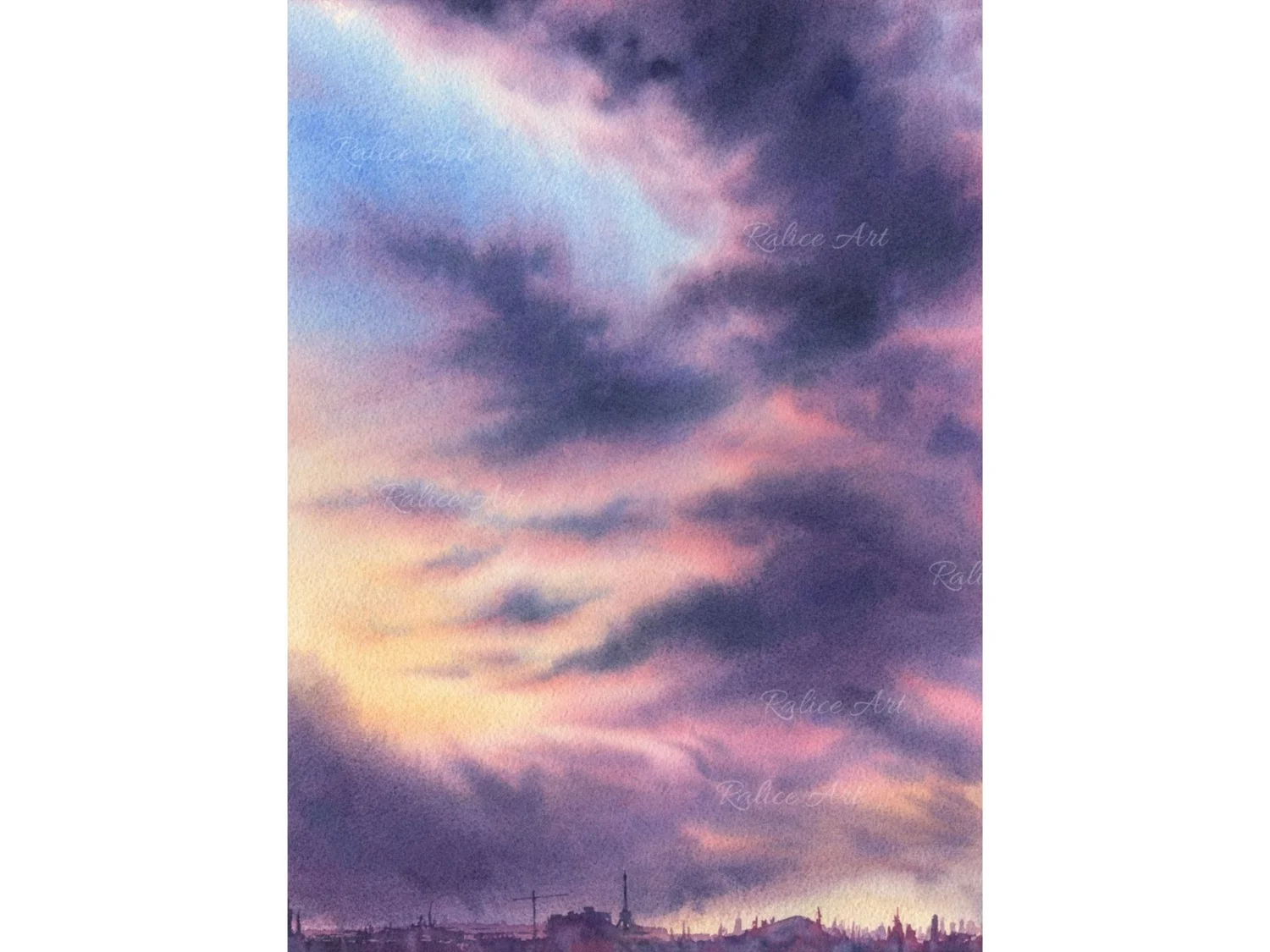 Purple Clouds - Original Watercolor Painting no background