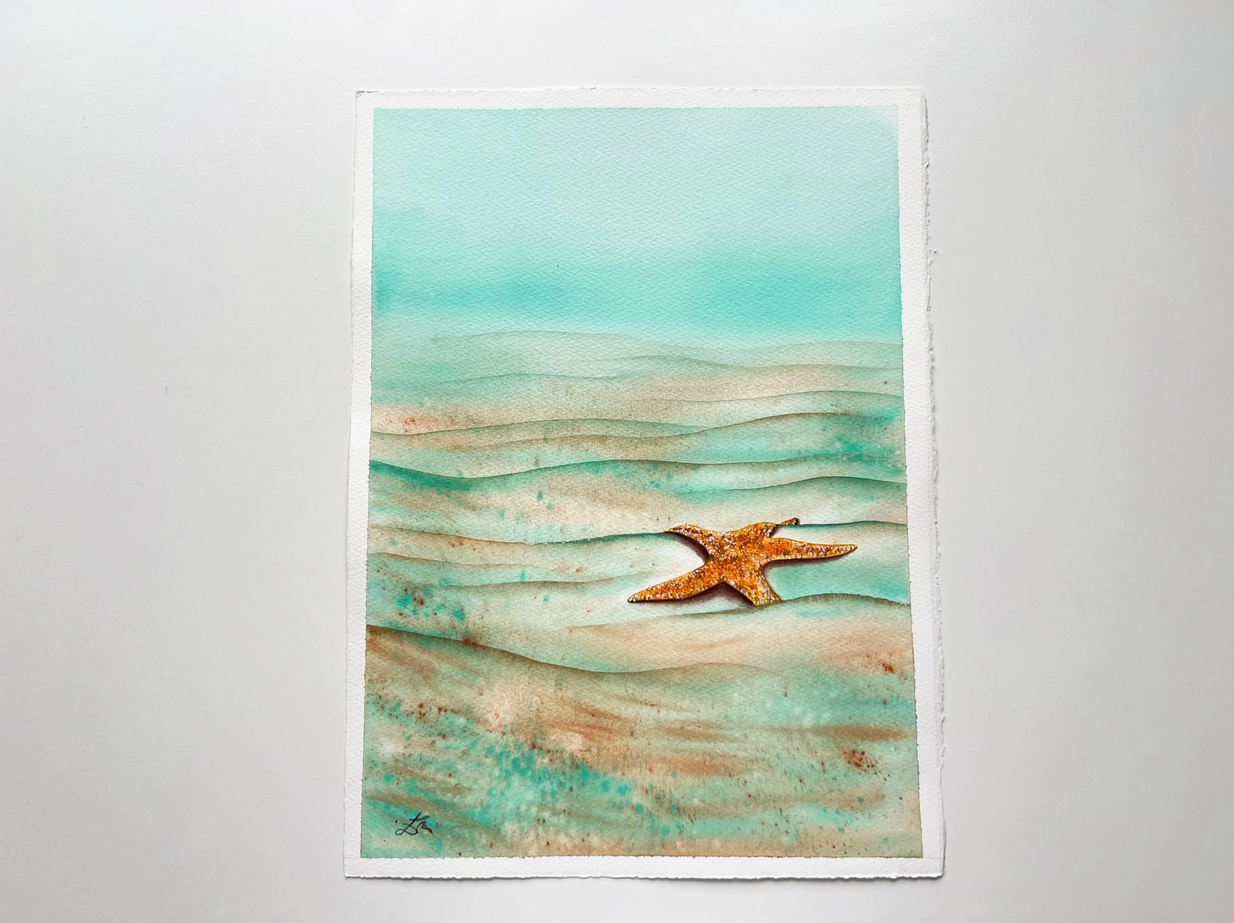 Close up from Starfish Watercolor Painting. This is underwater Marine Life Art for Kids