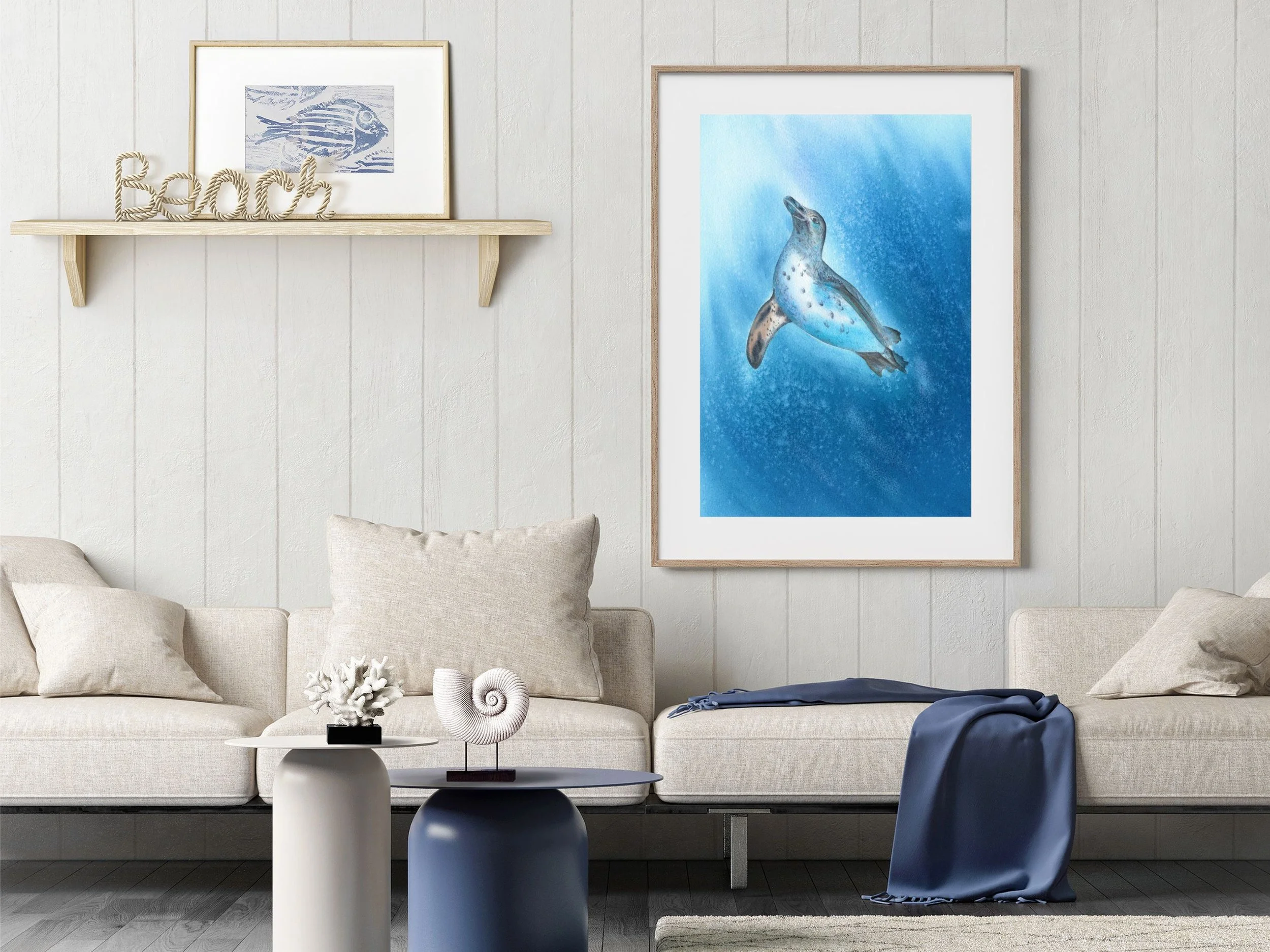 Galapagos Penguin Fine Art Print Wildlife Watercolor Wall Art Coastal Animal Decor Archival Fine Art Nature Artwork 4.jpg