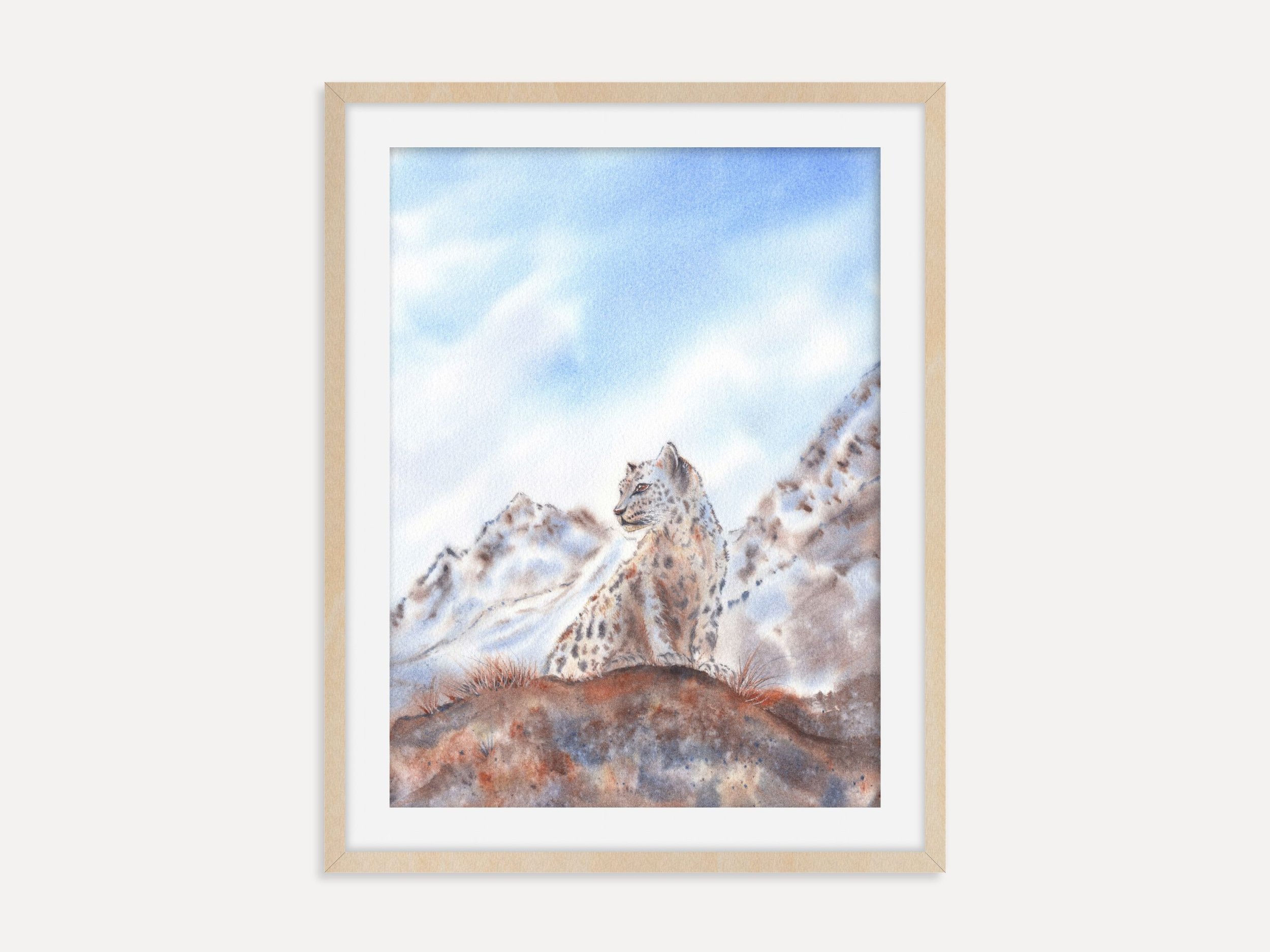 Snow Leopard Poster Wildlife Watercolor Wall Art Mountain Decor Archival Art Print Nature Animal Artwork 1.jpg