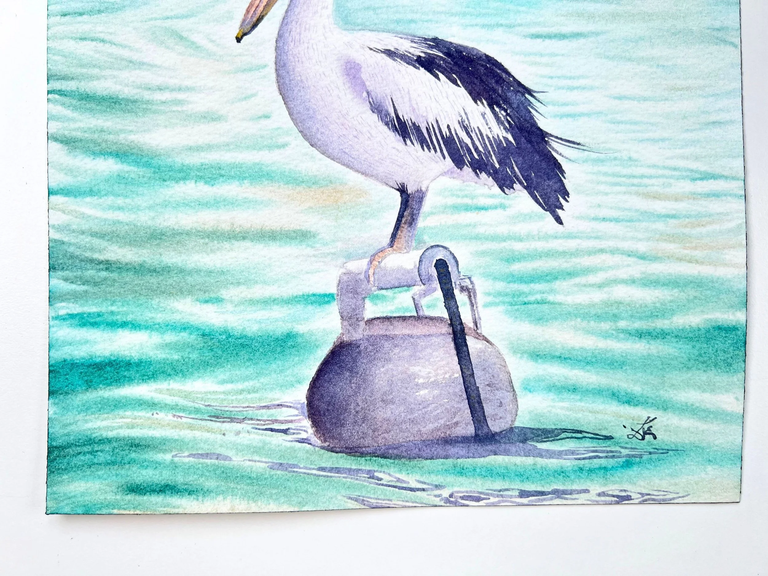 Close-up of Australian Pelican Original Watercolor Painting Unframed- Wildlife Art for Rustic Homes