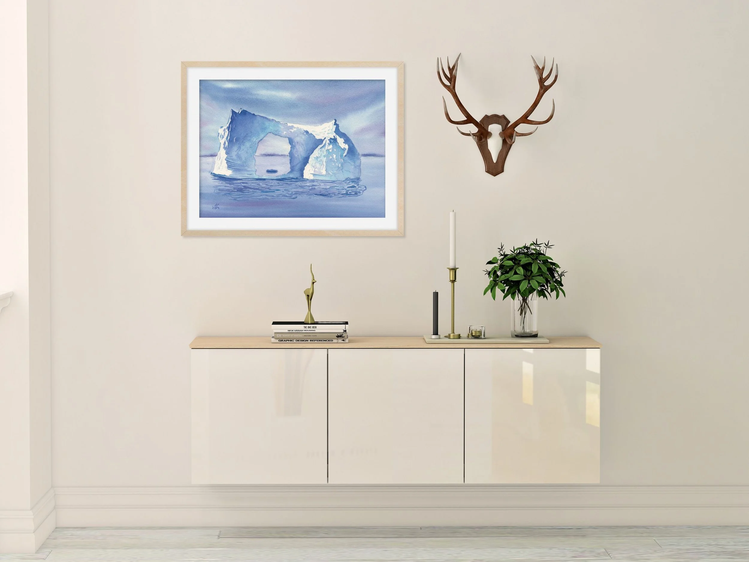 Iceberg Arch Watercolor Art Print, Polar Ocean Landscape Wall Art, Arctic Seascape 7.jpg