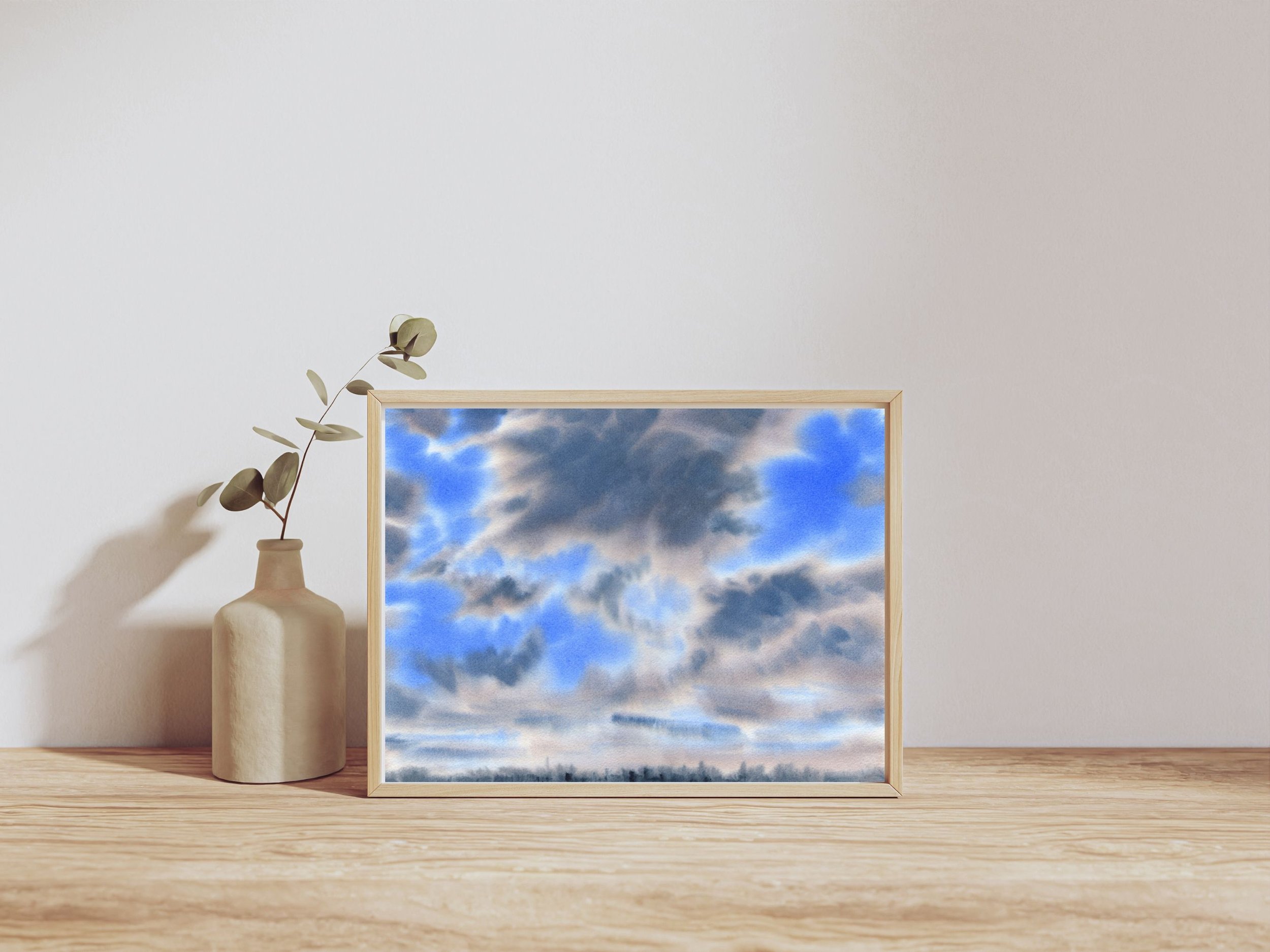 Warm Clouds Watercolour Painting of warm sky on Paper by Ralitsa Arnaudova Ralice Art Framed