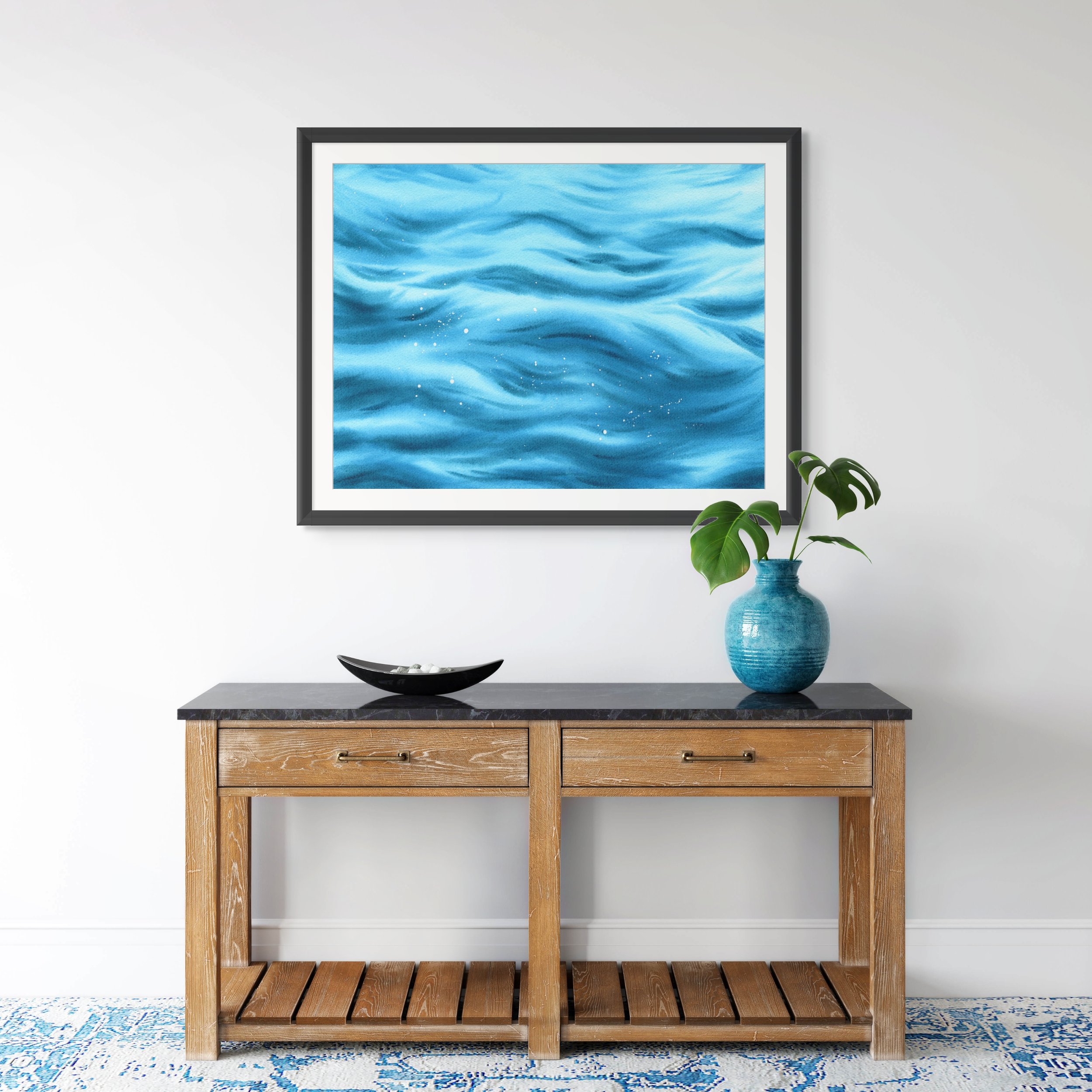 Turquoise Adventures Giclee Fine Art Print Printed on Luxurious Gallery-Quality Matte Paper in a Room Setting.