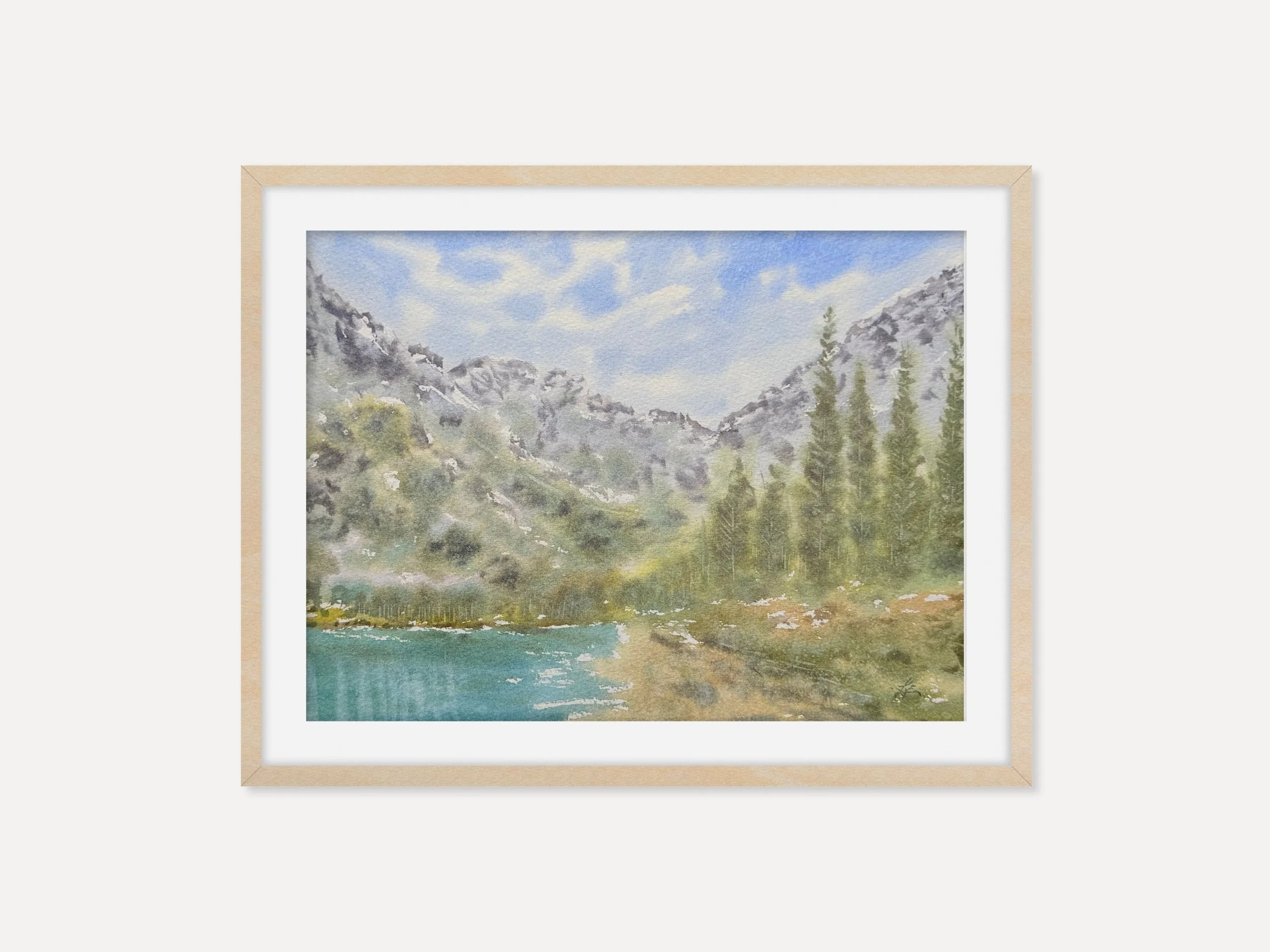 Mountain Lake Original Watercolor Painting with Pine Trees, Serene Alpine Landscape Wall Art, Nature Inspired Home Decor.jpg