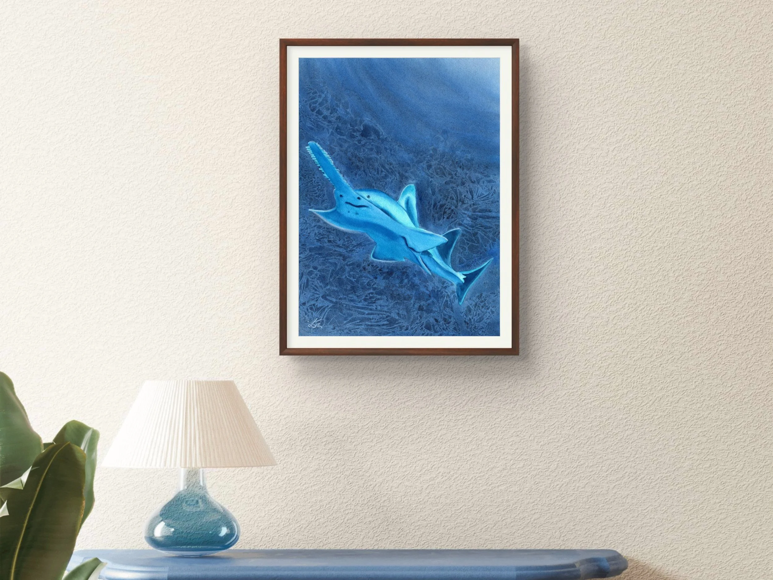 Glowing Sawfish Fine Art Print, Ocean Marine Life Art, Deep Sea Creature, Carpenter Shark for Kids 10.jpg