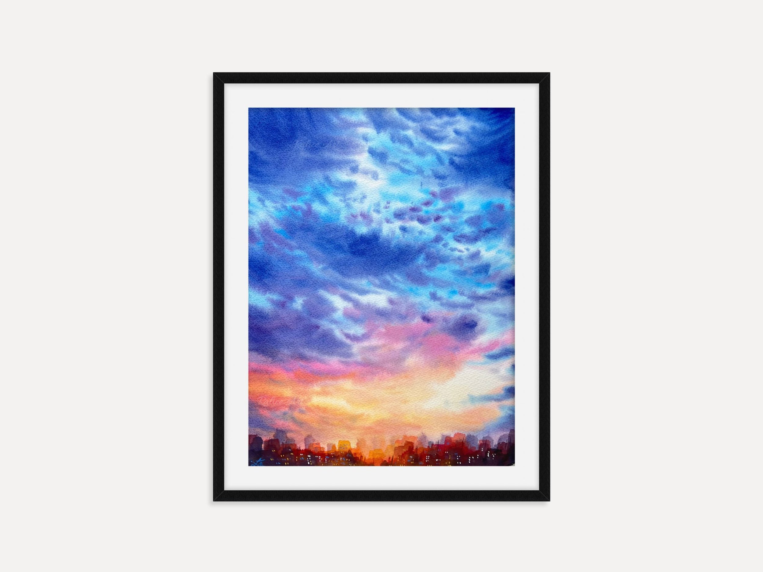 Blue Sunset Clouds Painting, Cloudscape Painting, Original Watercolor Painting, Sunset Sky Painting, New Home Gift Ideas, Housewarming Gift
