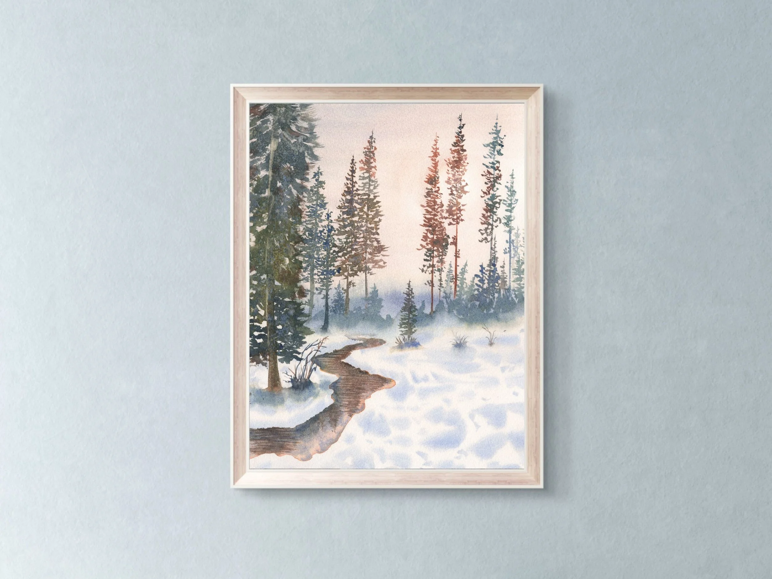 Pine Trees Fine Art Print Winter Landscape Painting Snowy Pine Forest Art Serene Woodland Scene 10.jpg