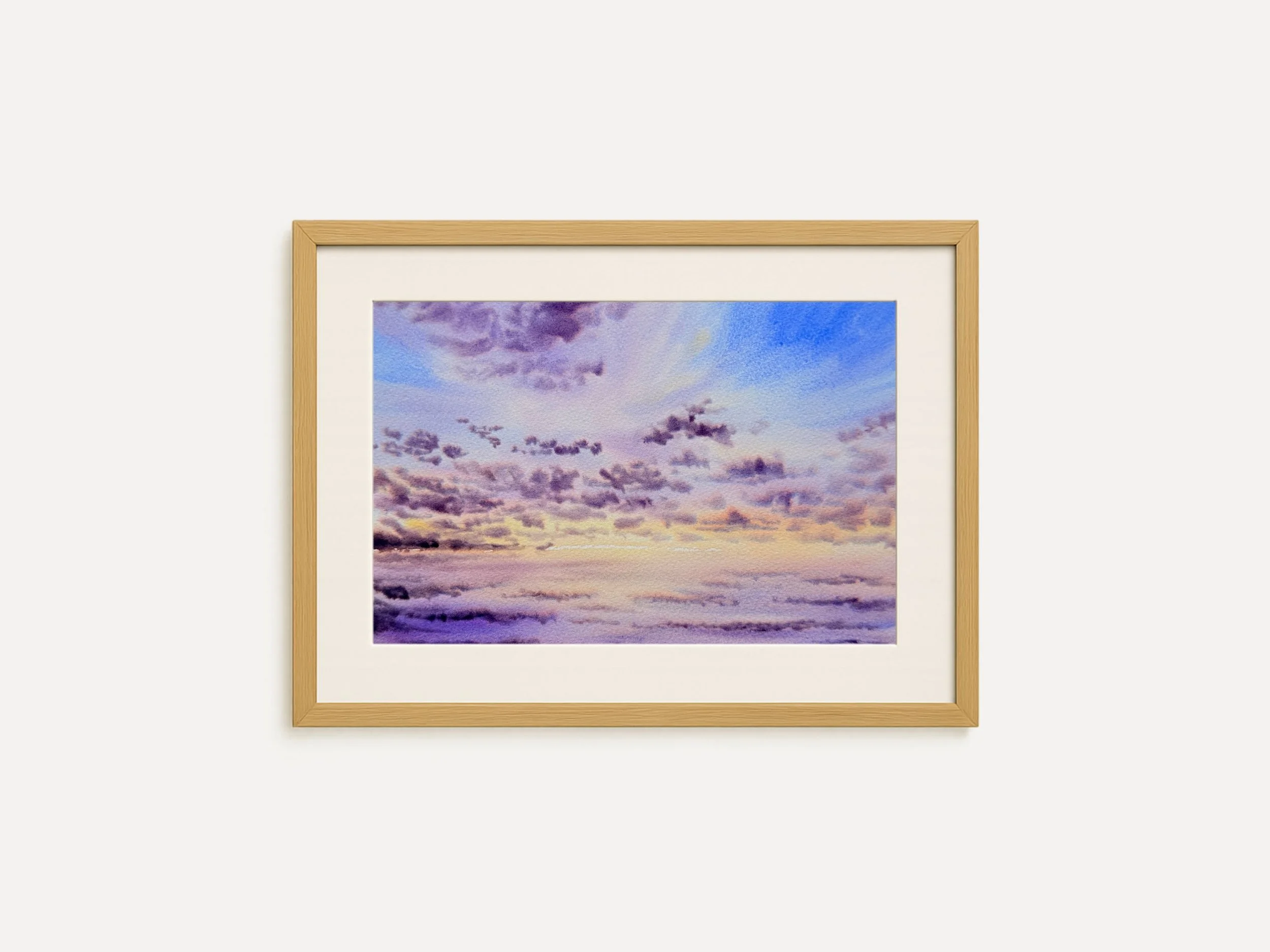 Original Watercolor Sunrise Over the Sea with Pastel Sky and Ocean, Soft Pink and Blue Seascape 2.jpg