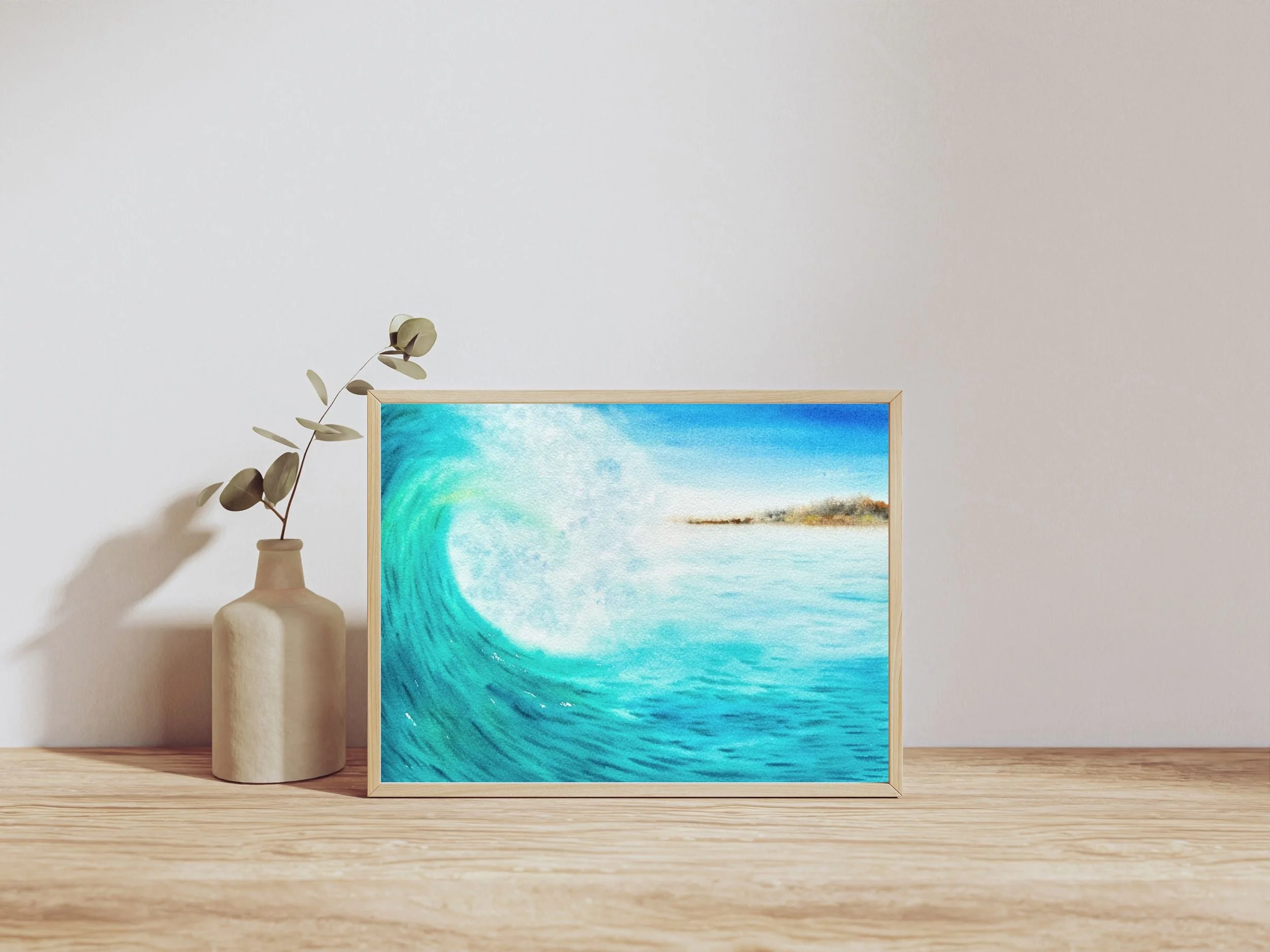 Crashing Wave Fine Art Print, Ocean Wave Wall Art, Blue Seascape Print, Coastal Decor, Dramatic Ocean Artwork, Watercolor Wave Poster