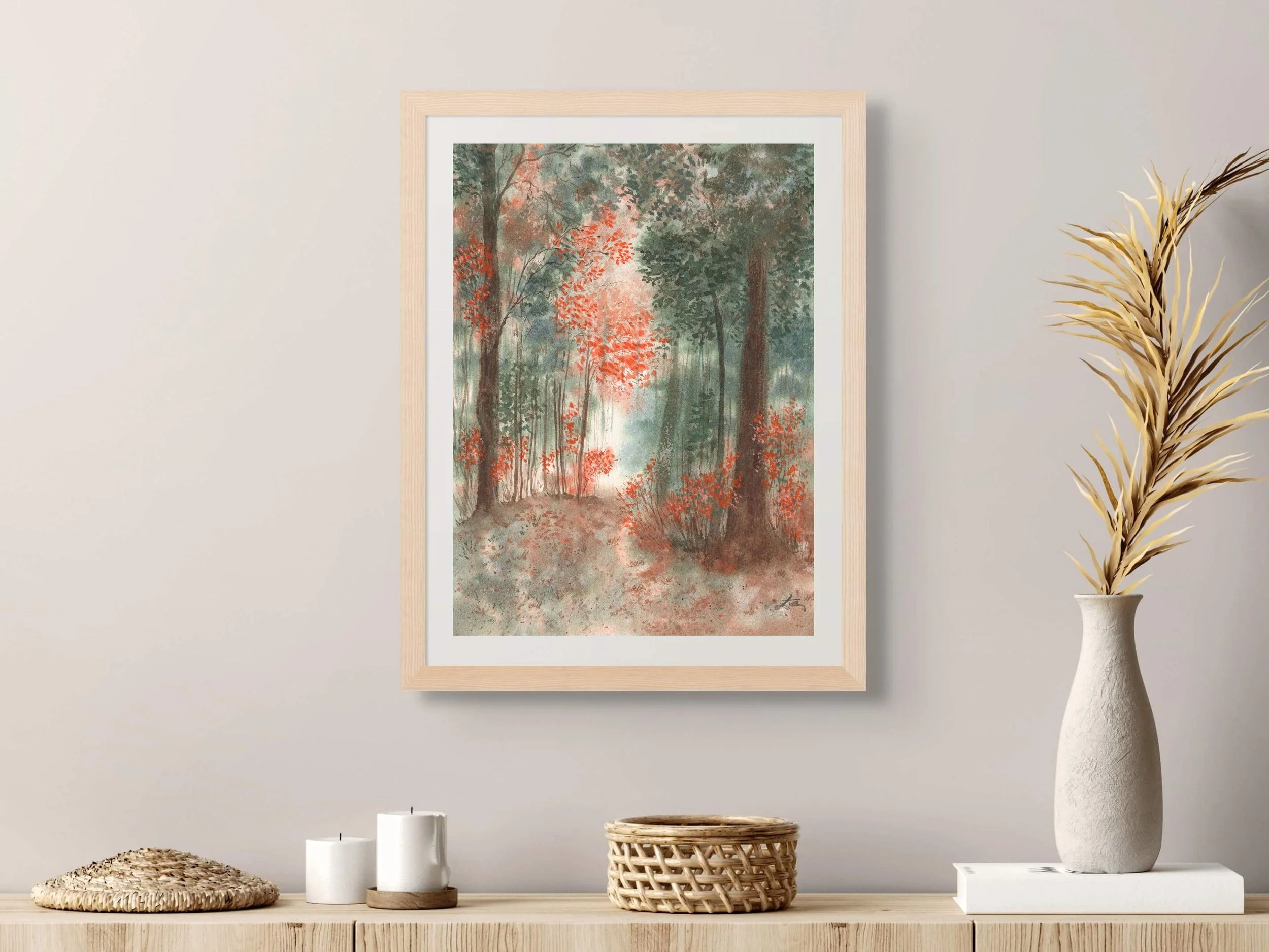 Autumn Forest Landscape Art Print, Fall Woodland Nature Wall Decor, Misty Trees Rustic Home Artwork 12.jpg
