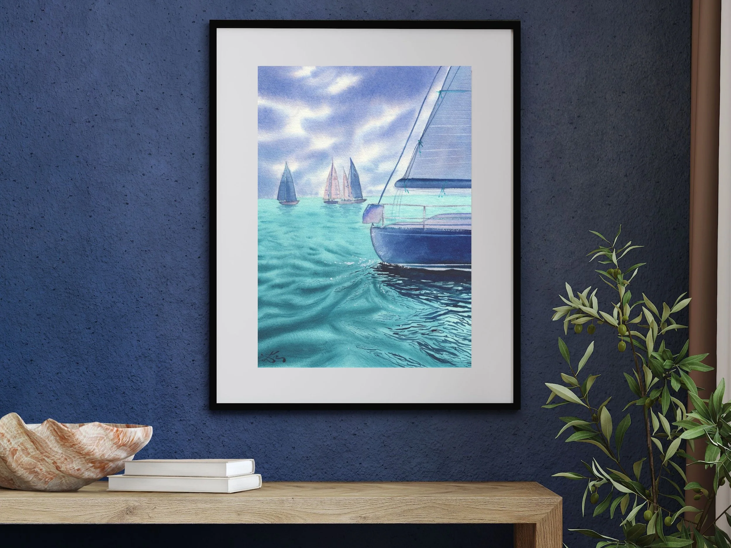 Sailing Regatta Archival Art Print, Watercolor Sailboat Art Poster 3.jpg