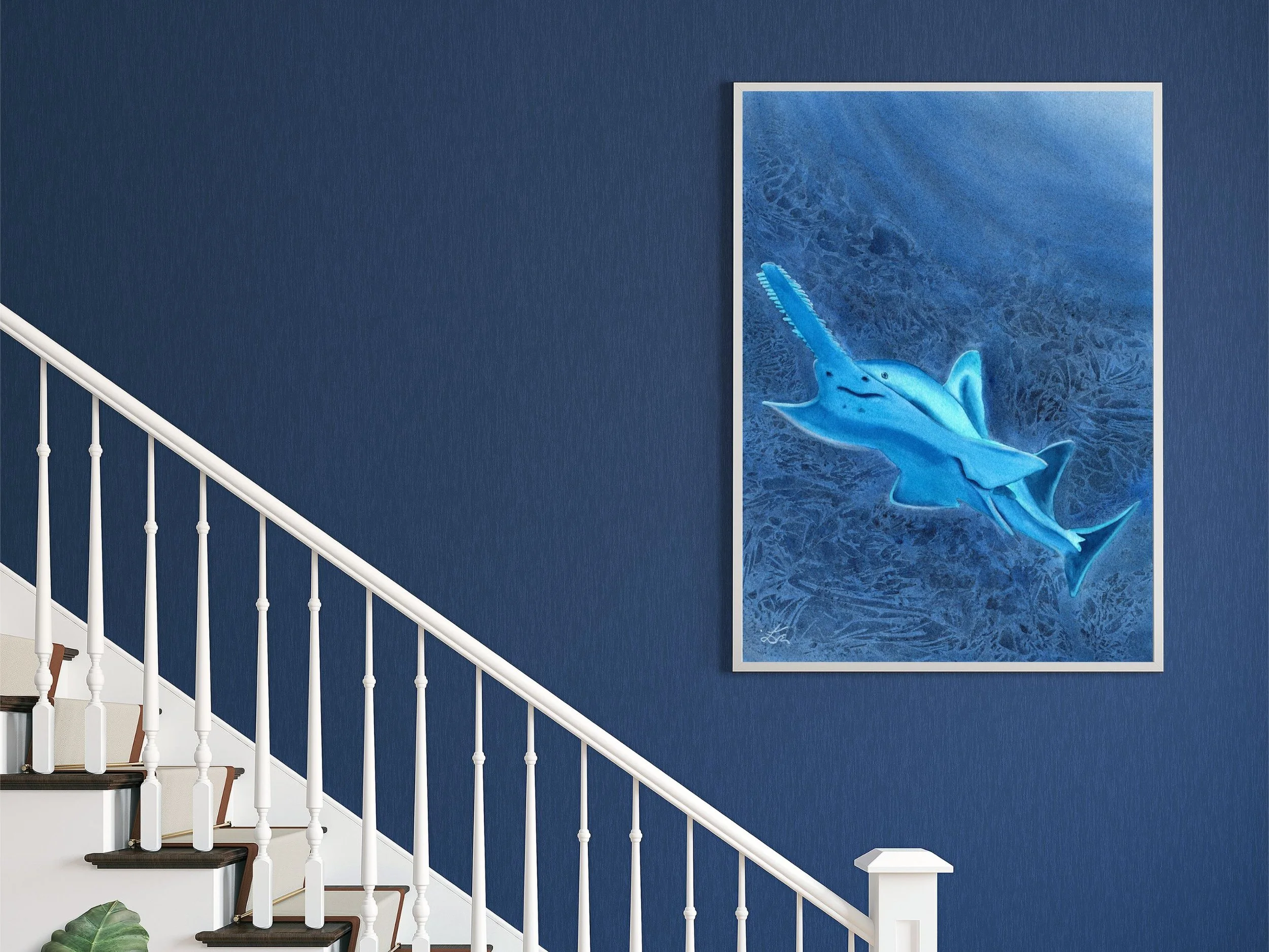 Glowing Sawfish Fine Art Print, Ocean Marine Life Art, Deep Sea Creature, Carpenter Shark for Kids 5.jpg