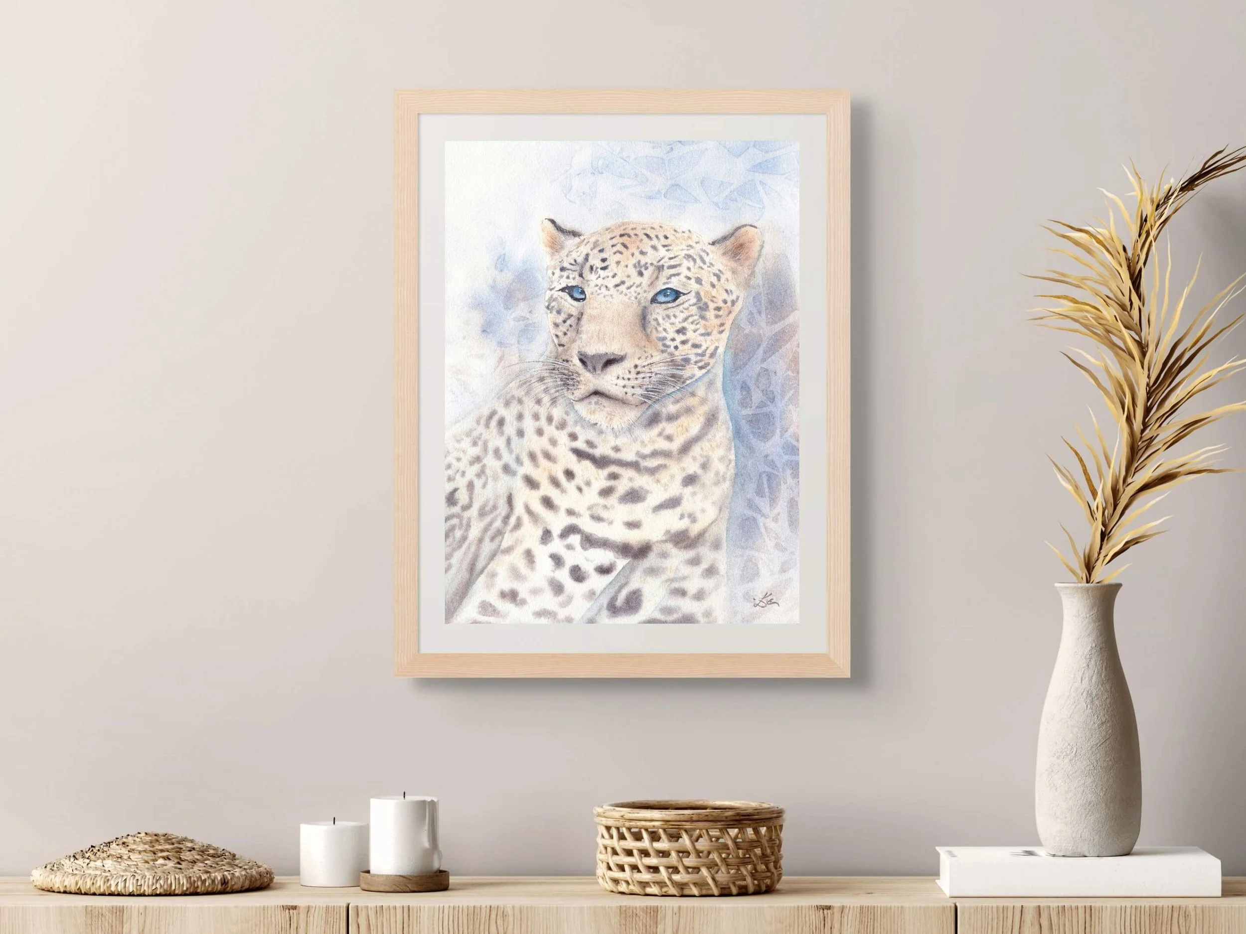 Caucasian Leopard Fine Art Print Wildlife Watercolor Wall Art Mountain Animal Decor Archival Art12.jpg
