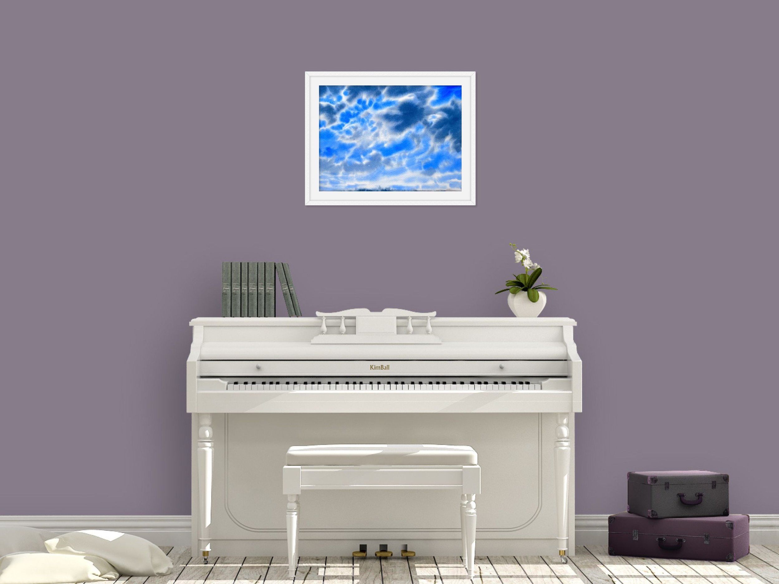 Just Before the Storm – Original Watercolour Sky Painting, Minimalist Cloud Art for Your Home Office framed