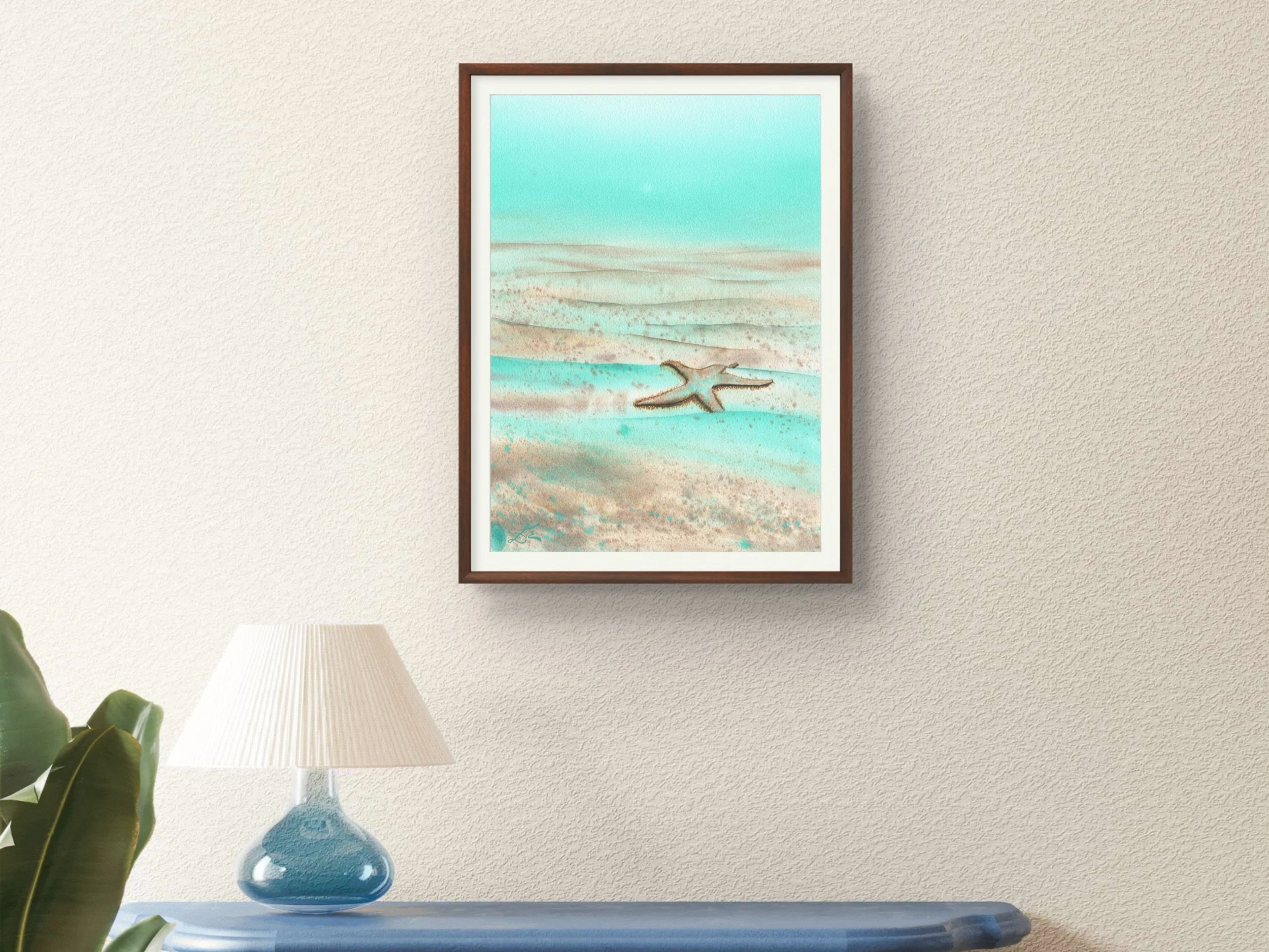 Mint Green Starfish Archival Art Print Coastal Beach Decor Ocean Watercolor Sea Star 9.jpg