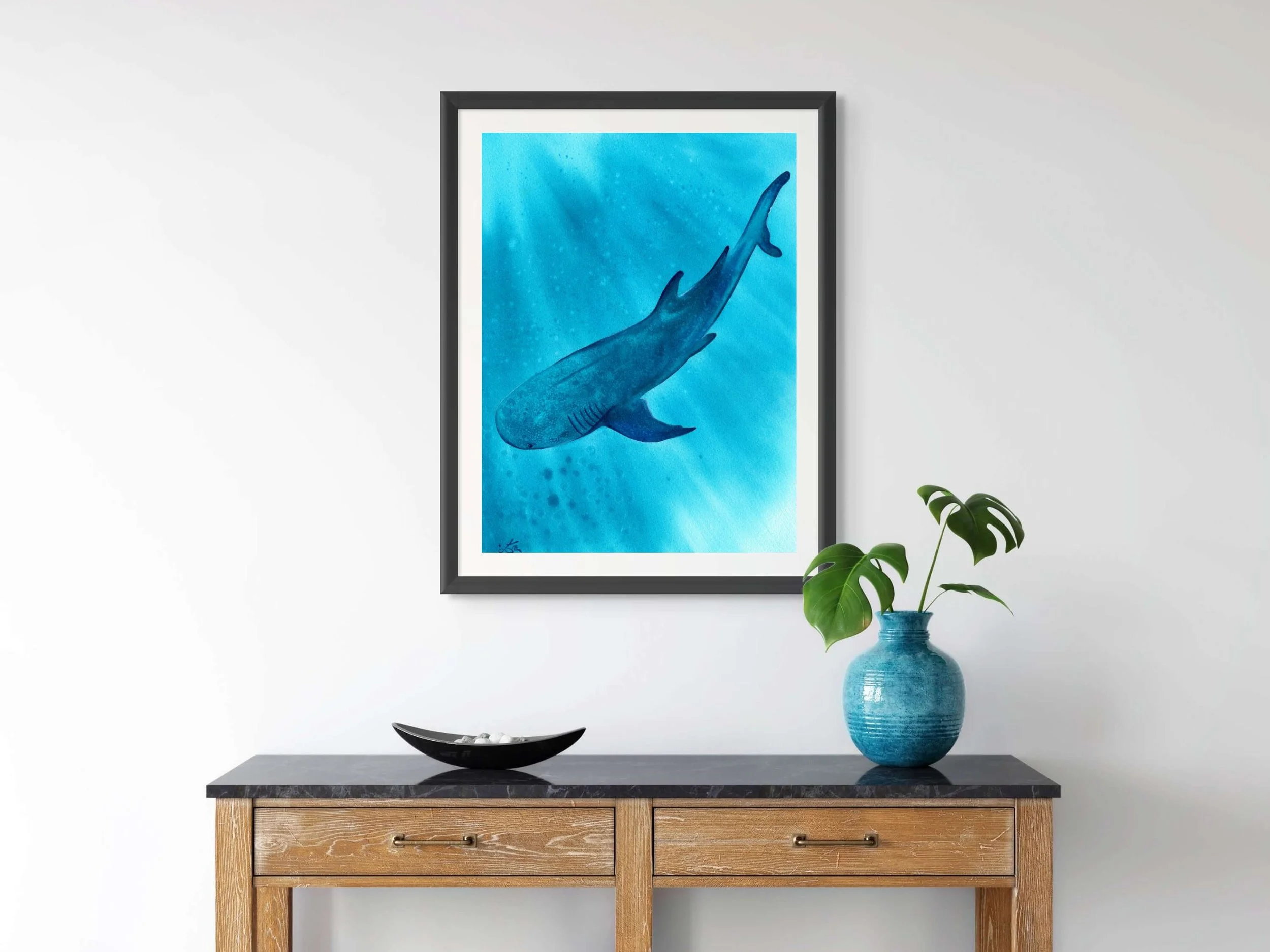 Whale Shark Fine Art Print, Ocean Marine Life Art, Deep Sea Creature for Kids bedroom 10.jpg