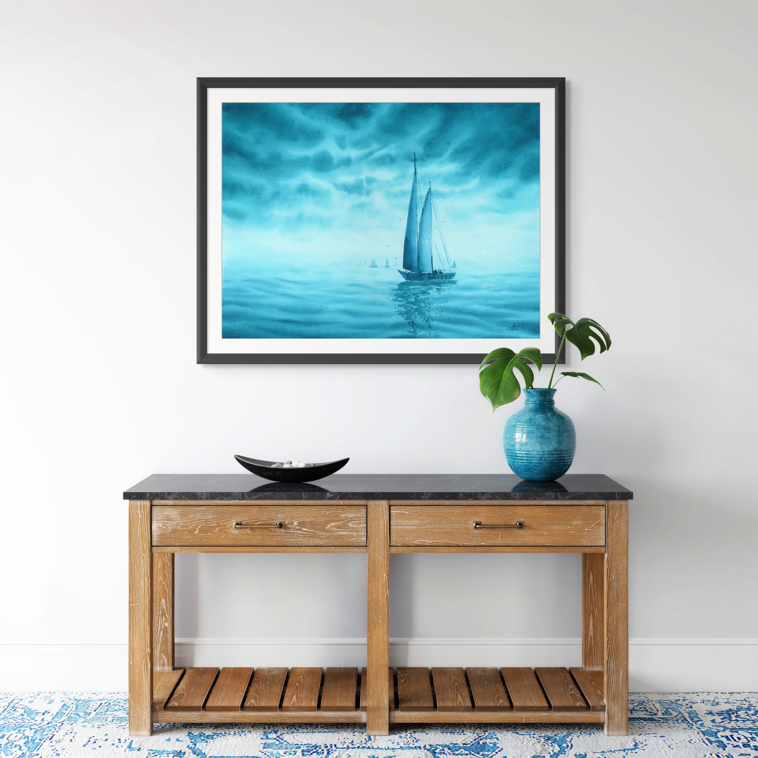 Turquoise Dreams 2 Giclee Fine Art Print Printed on Luxurious Gallery-Quality Matte Paper in a Hallway Set Up