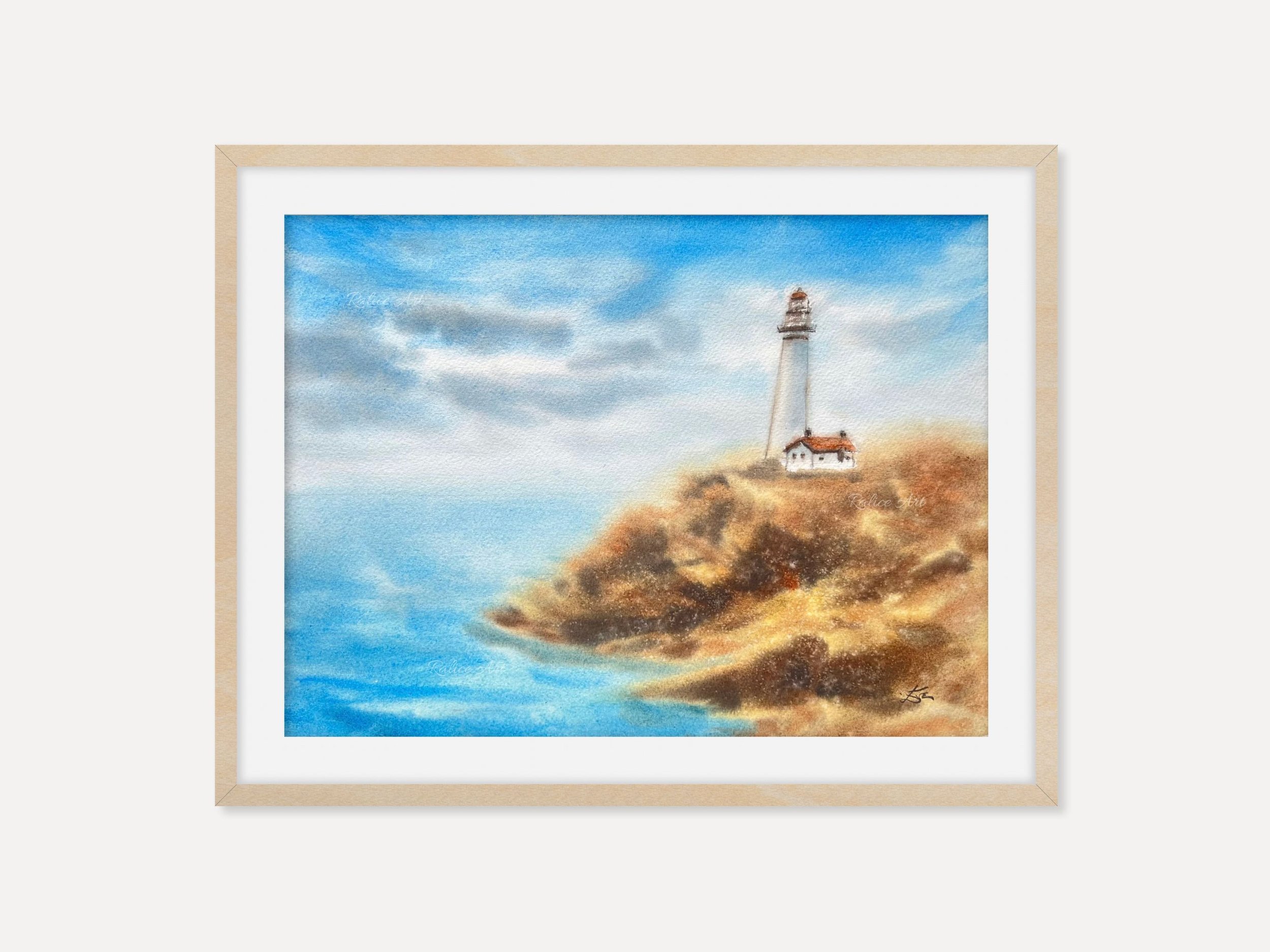 Lighthouse Original Watercolor Painting, Landscape Wall Art, Farm House Wall Art, Impressionistic Art Decor, Housewarming Gift, Rocky Cliff