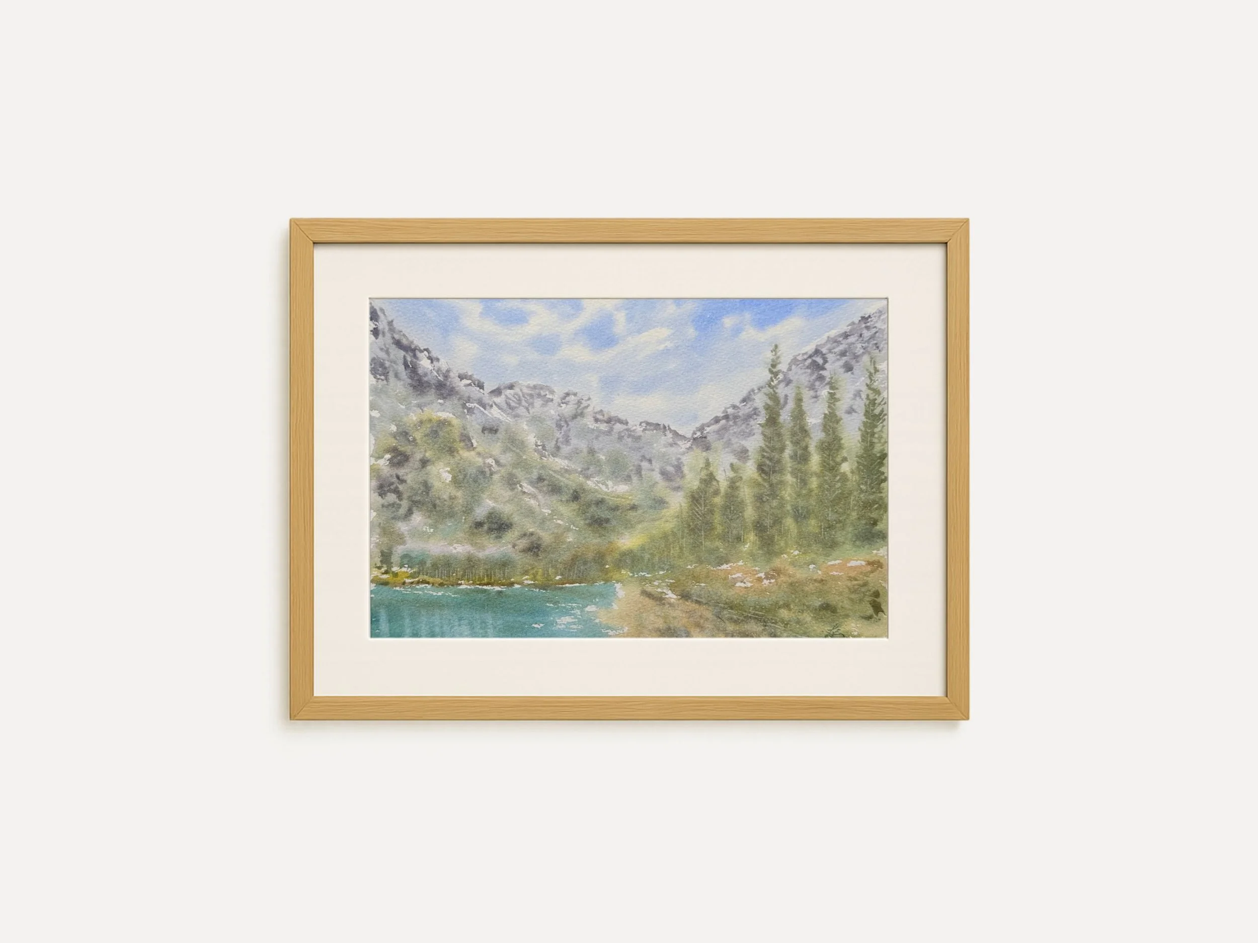 Mountain Lake Original Watercolor Painting with Pine Trees, Serene Alpine Landscape Wall Art, Nature Inspired Home Decor 1.jpg